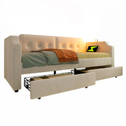 Logidon gestoffeerd bed 90x200 cm beige fluweel met USB-C oplaadpunt leeslampje