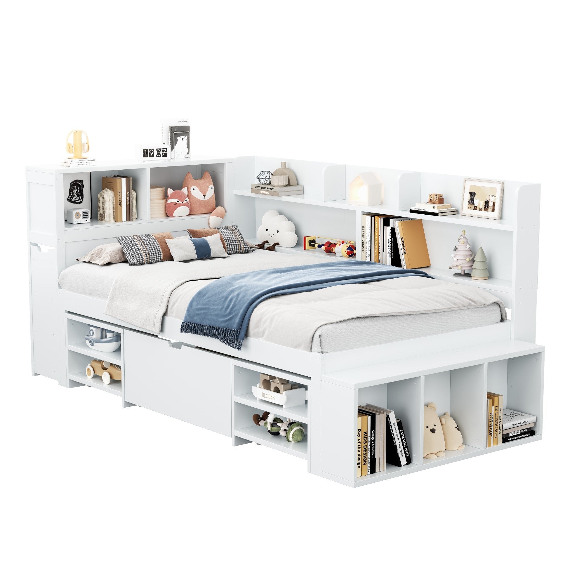 Logidon 90x190 kinderbed wit multifunctioneel bed met opbergruimte