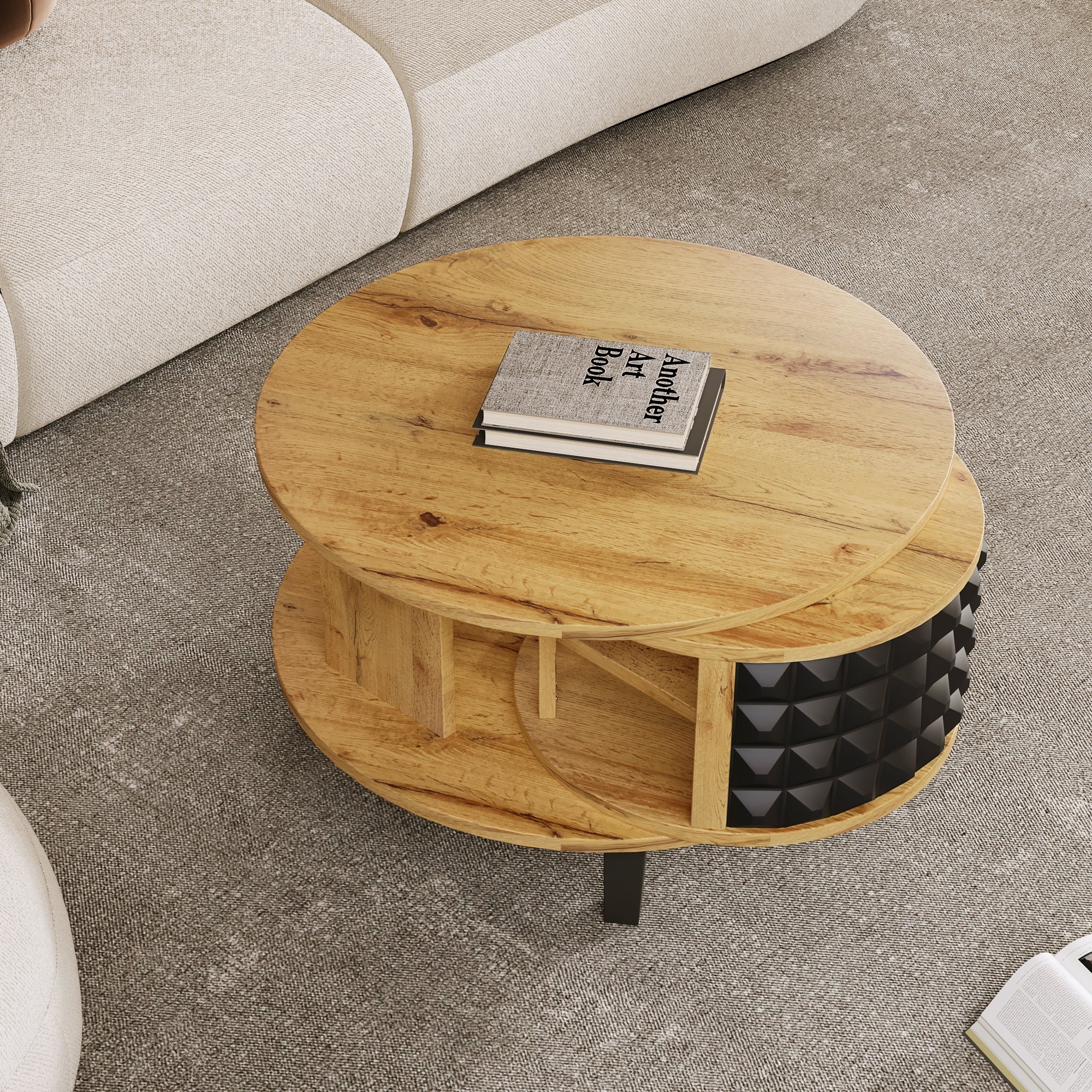 Logidon turntable with hidden shelf natural wood look 85x80x45 cm