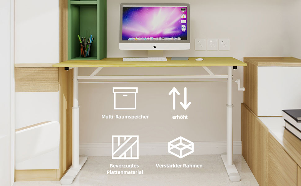 Logidon in hoogte verstelbaar houten bureau handslinger 120 x 60 cm