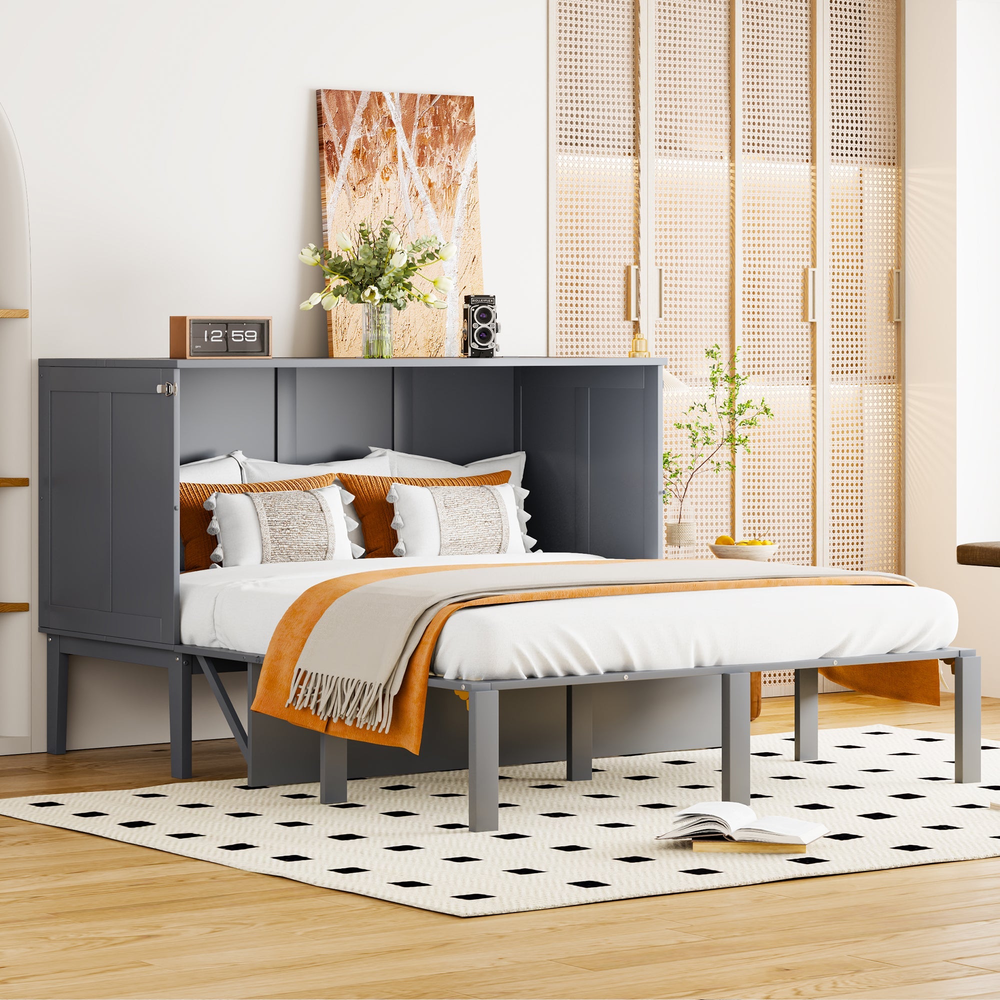 Logidon bedkast 140x200 cm grijs opklapbed met lattenbodem