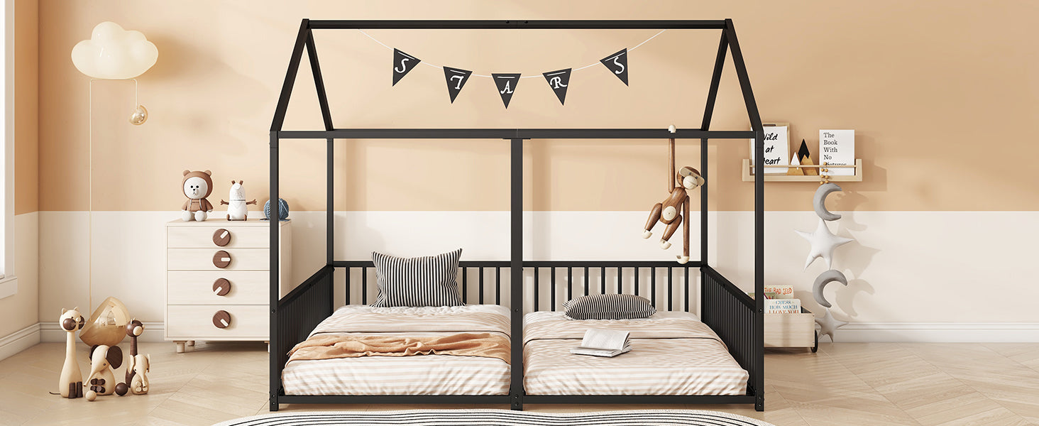 Logidon Metalen Bed Kinderbed 90x200 cm Zwart met Reling