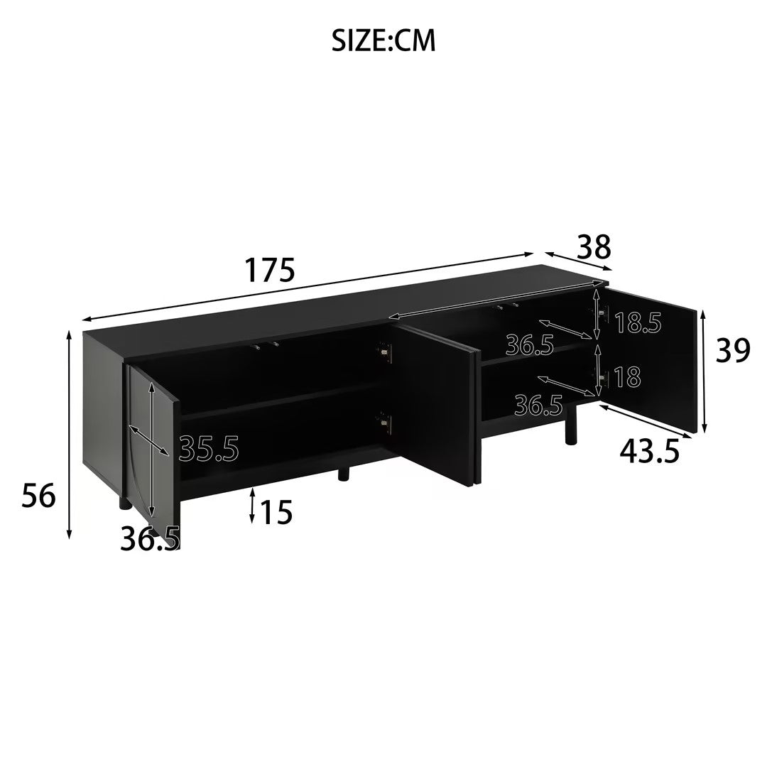 Logidon Modern Zwart TV-meubel 175 cm Verstelbare Panelen