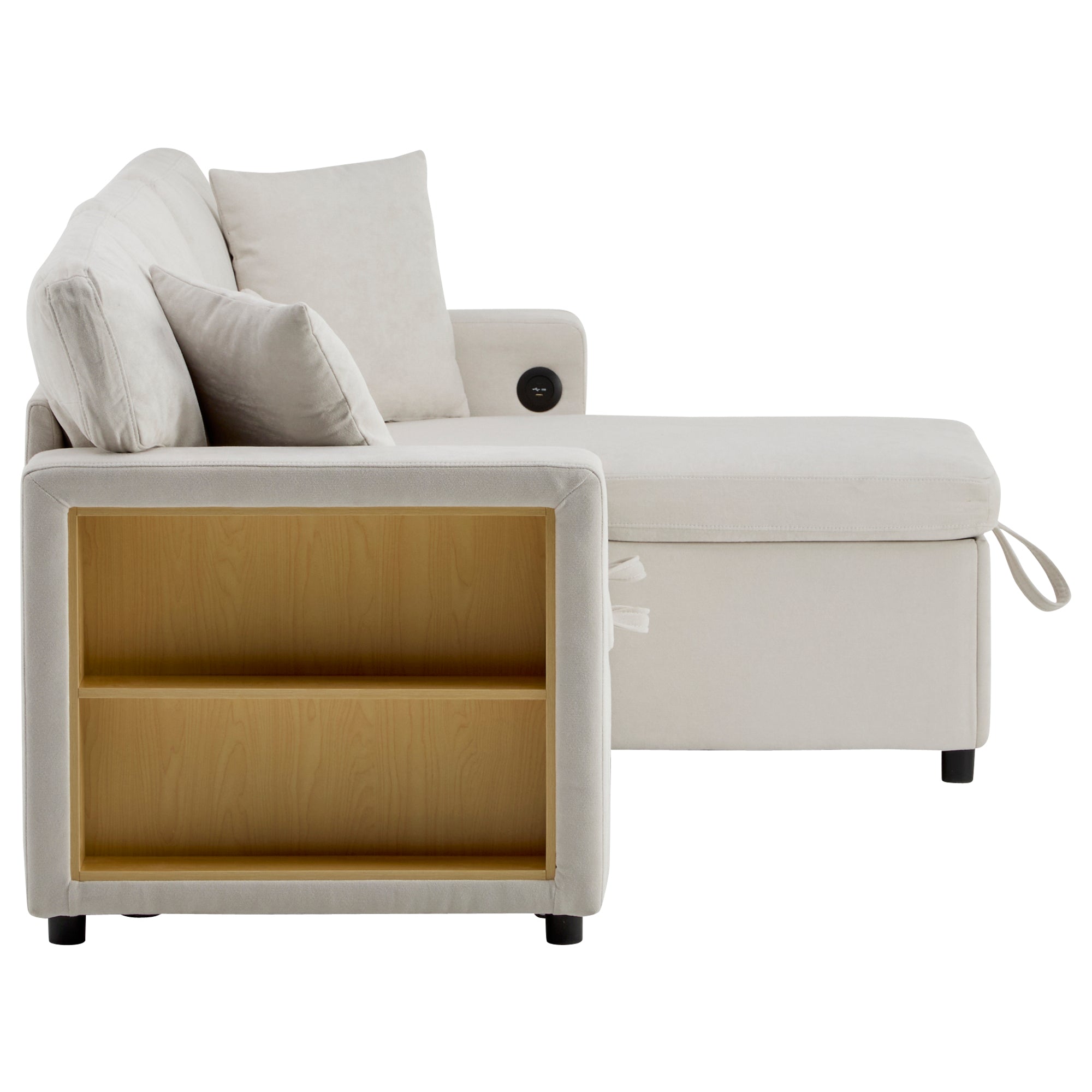 Logidon corner sofa bed L-shape extendable beige with bed box shelf