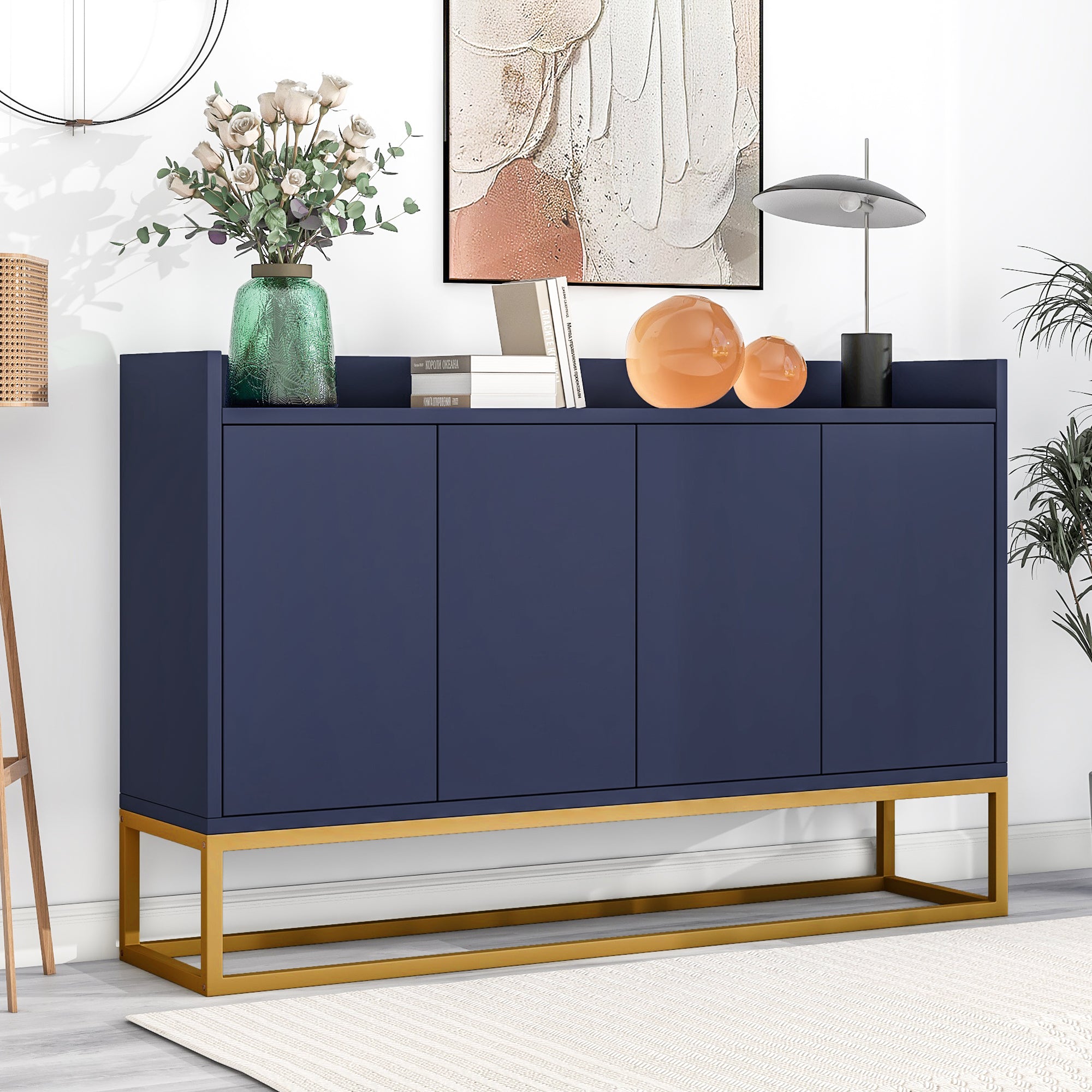 Logidon dressoir marineblauw 120x30x80 cm 4-deurs greeploos