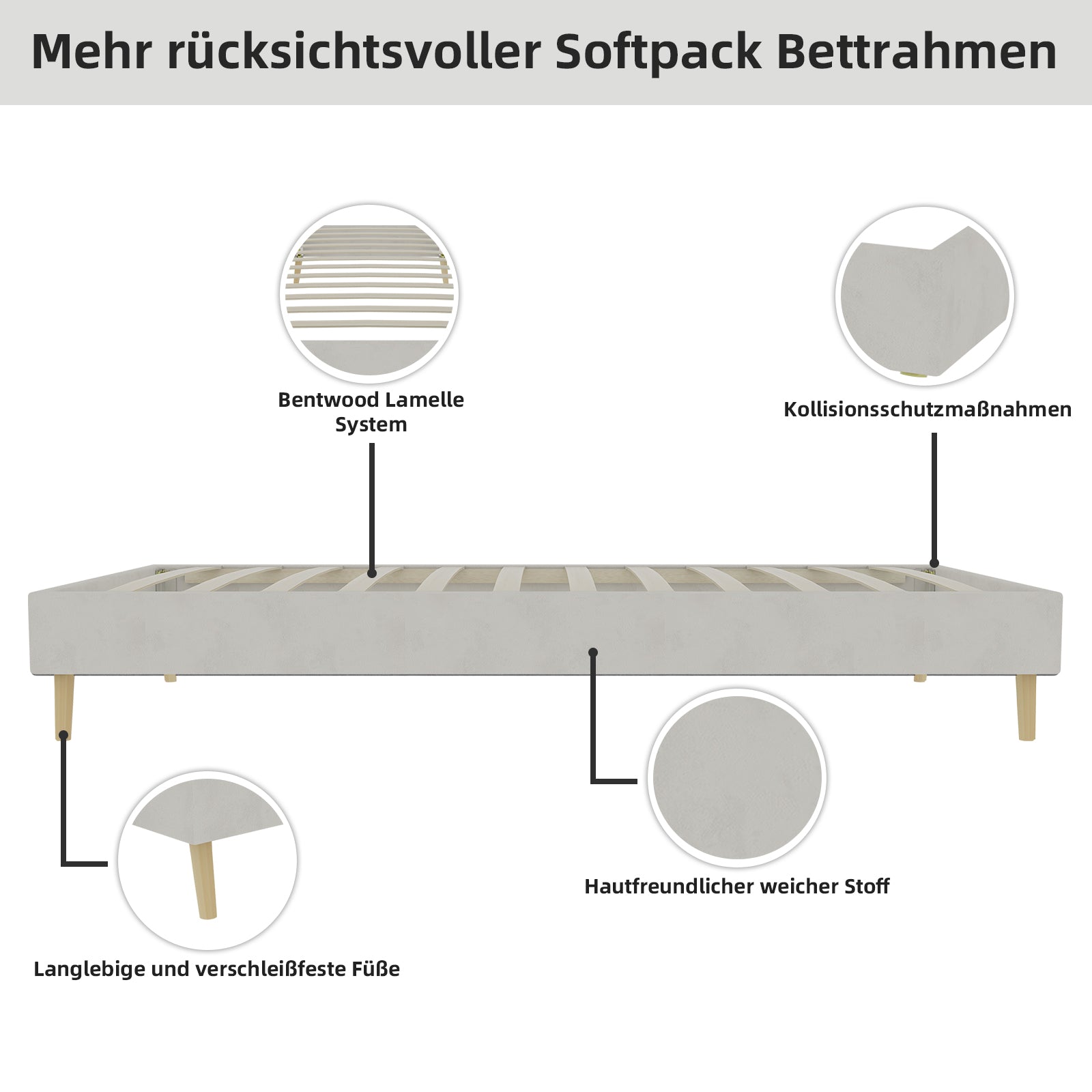 Bedframe in Logidon stof 90x200 beige fluwelen stof