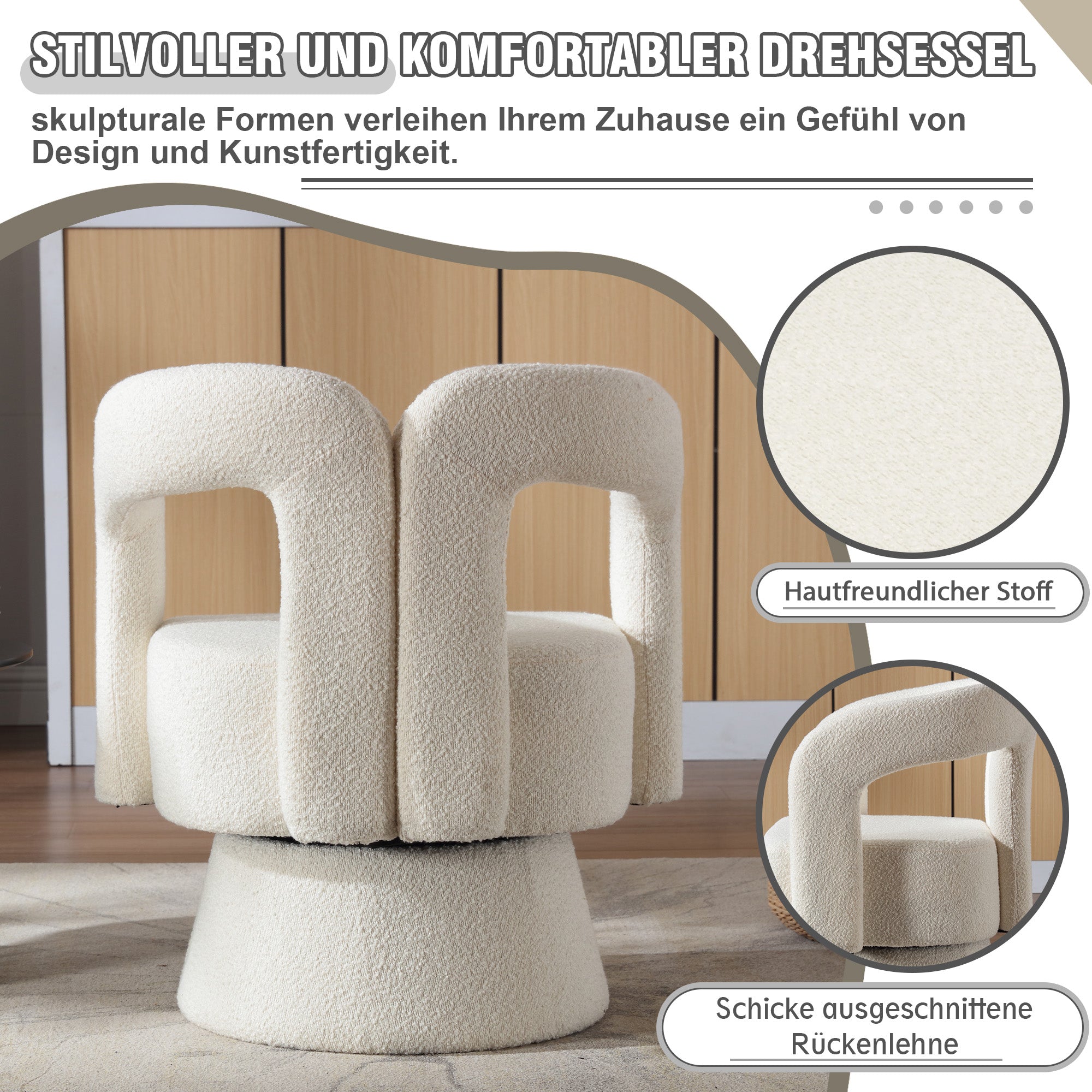 Logidon 360 Degree Rotating Cozy Accent Chair Beige Bouclé