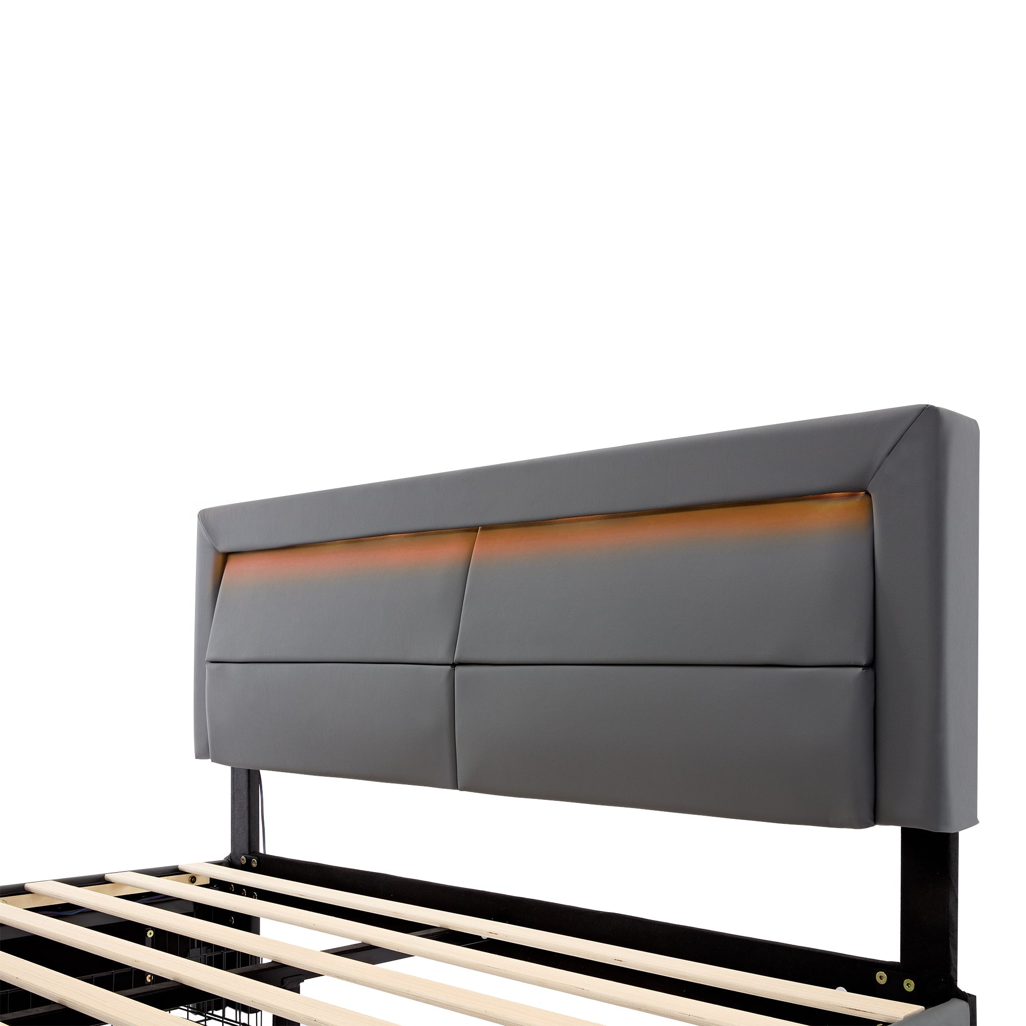 Logidon bed 140x190 grijs met USB-oplaadpoort LED-verlichting en 4 lades