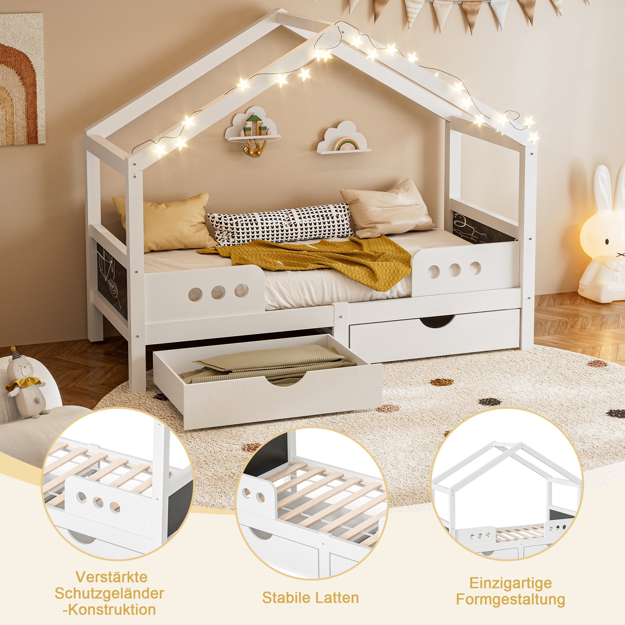 Logidon Kinderbed Met Dak Design Wit 90x200 cm Met Twee Lades
