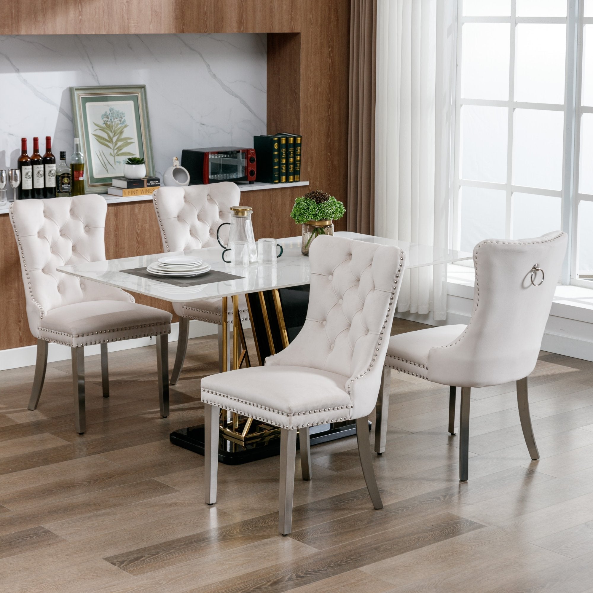 Logidon Nikki Collection beige fluwelen eetkamerstoelenset 2 met chromen poten