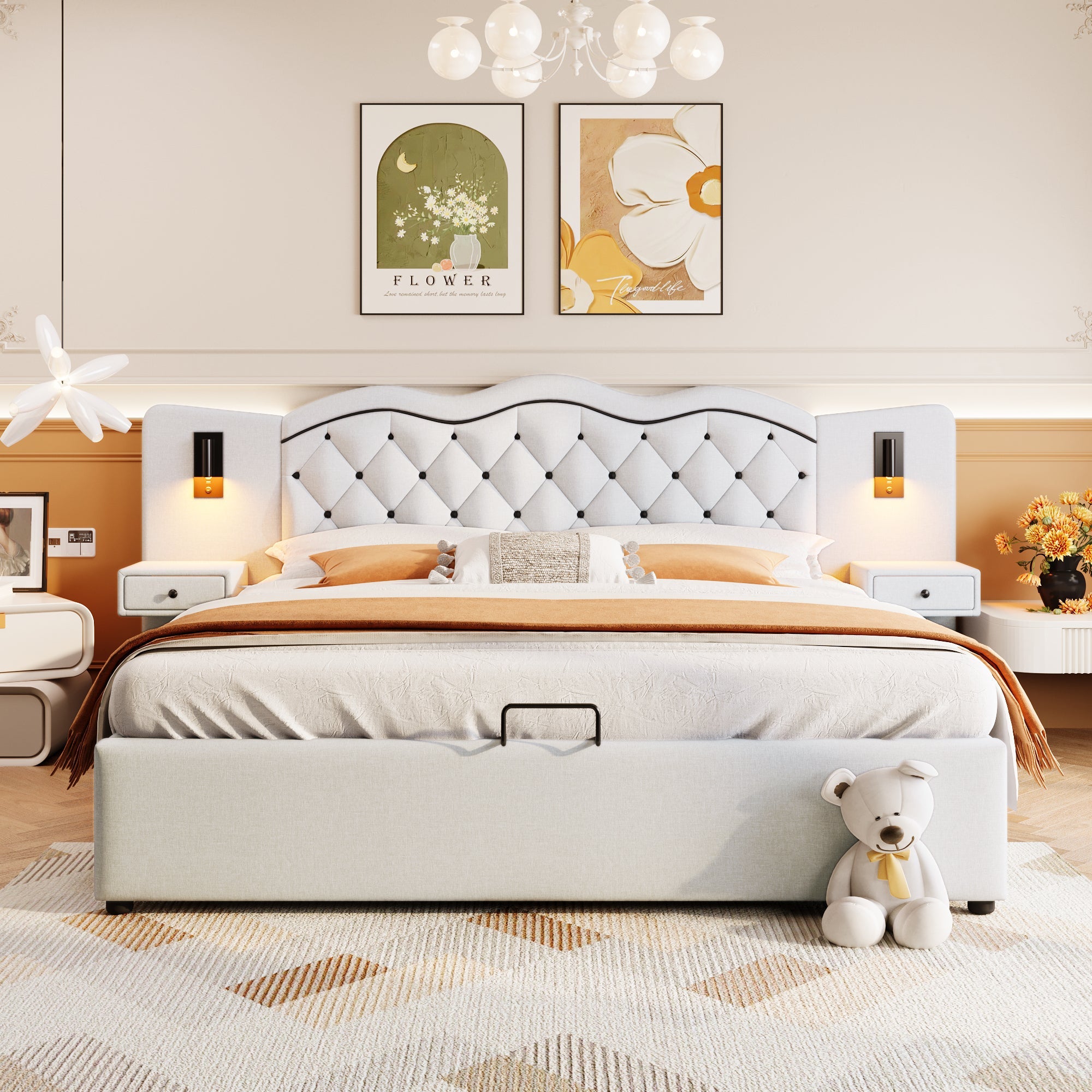 Logidon 180x200 beige plat bed met gestoffeerd hoofdeinde