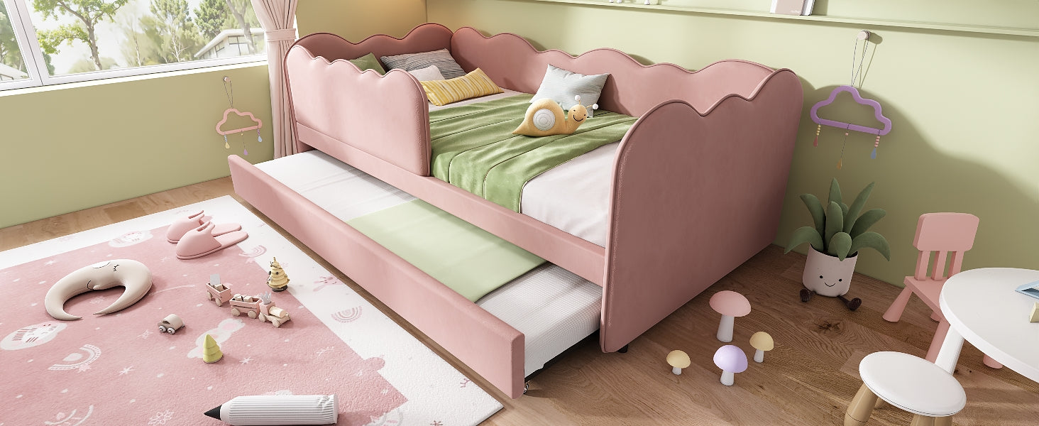 Logidon gestoffeerd dagbed 90x190 roze met uitschuifbaar bed