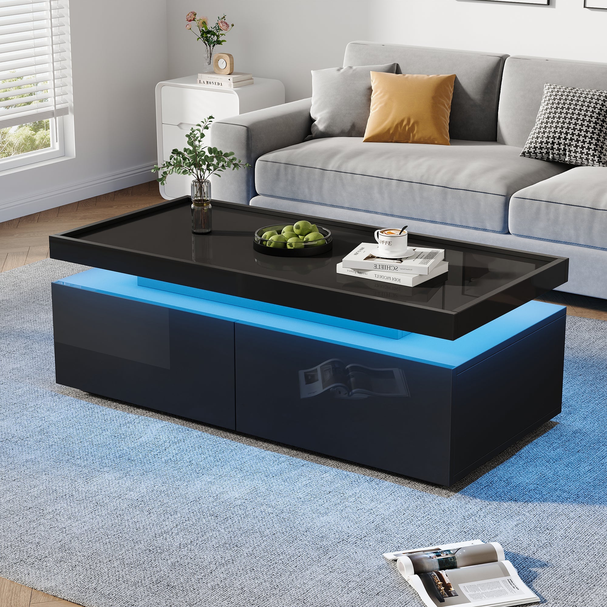 Logidon hoogglans salontafel 95x45x35 cm met LED verlichting zwart