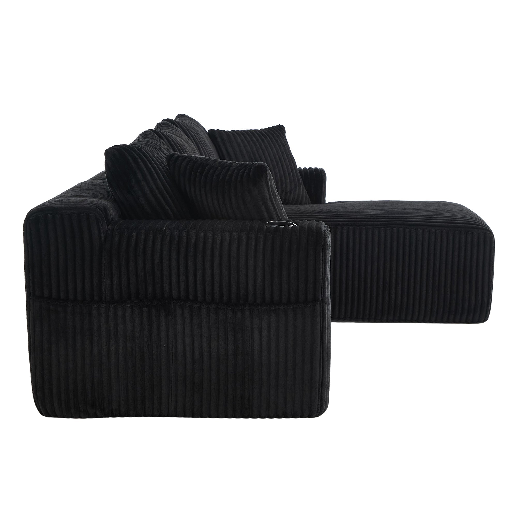 Logidon modulaire bankstel met chaise longue, 2-zitsbank, zwart corduroy