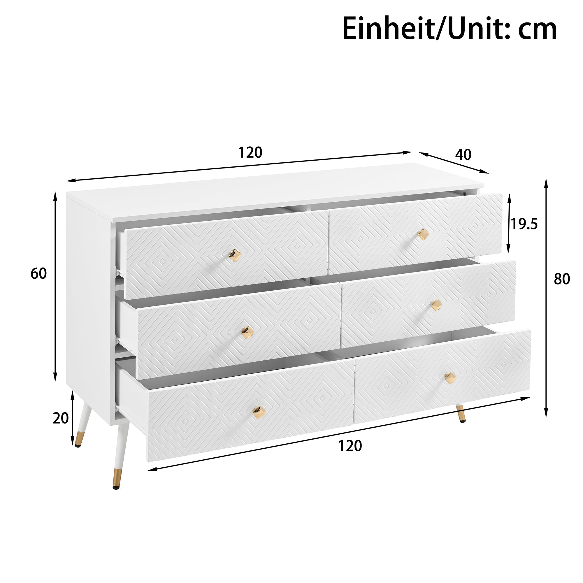 Logidon Moderne ladekast 6 lades 120x40x80 cm wit