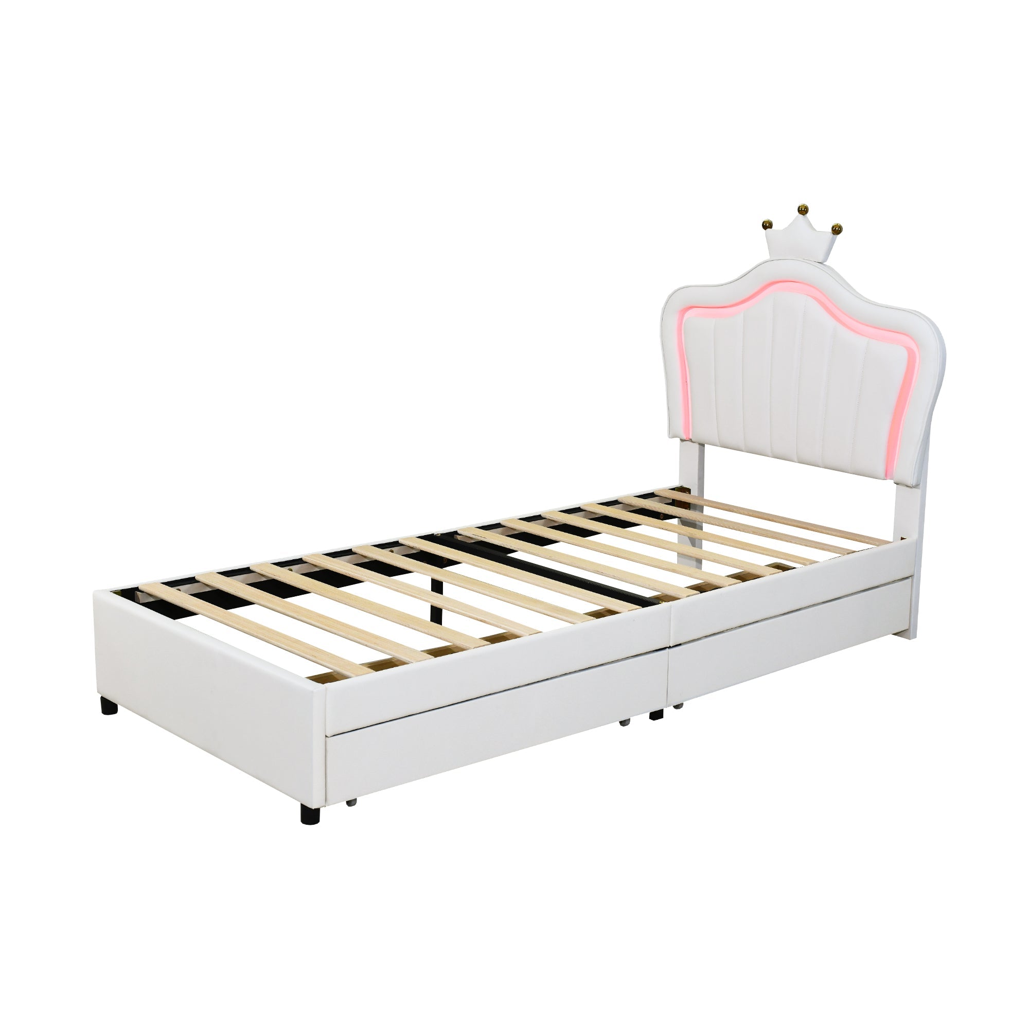 Logidon kinderbed 90x200 wit kroonbedframe LED opbergruimte
