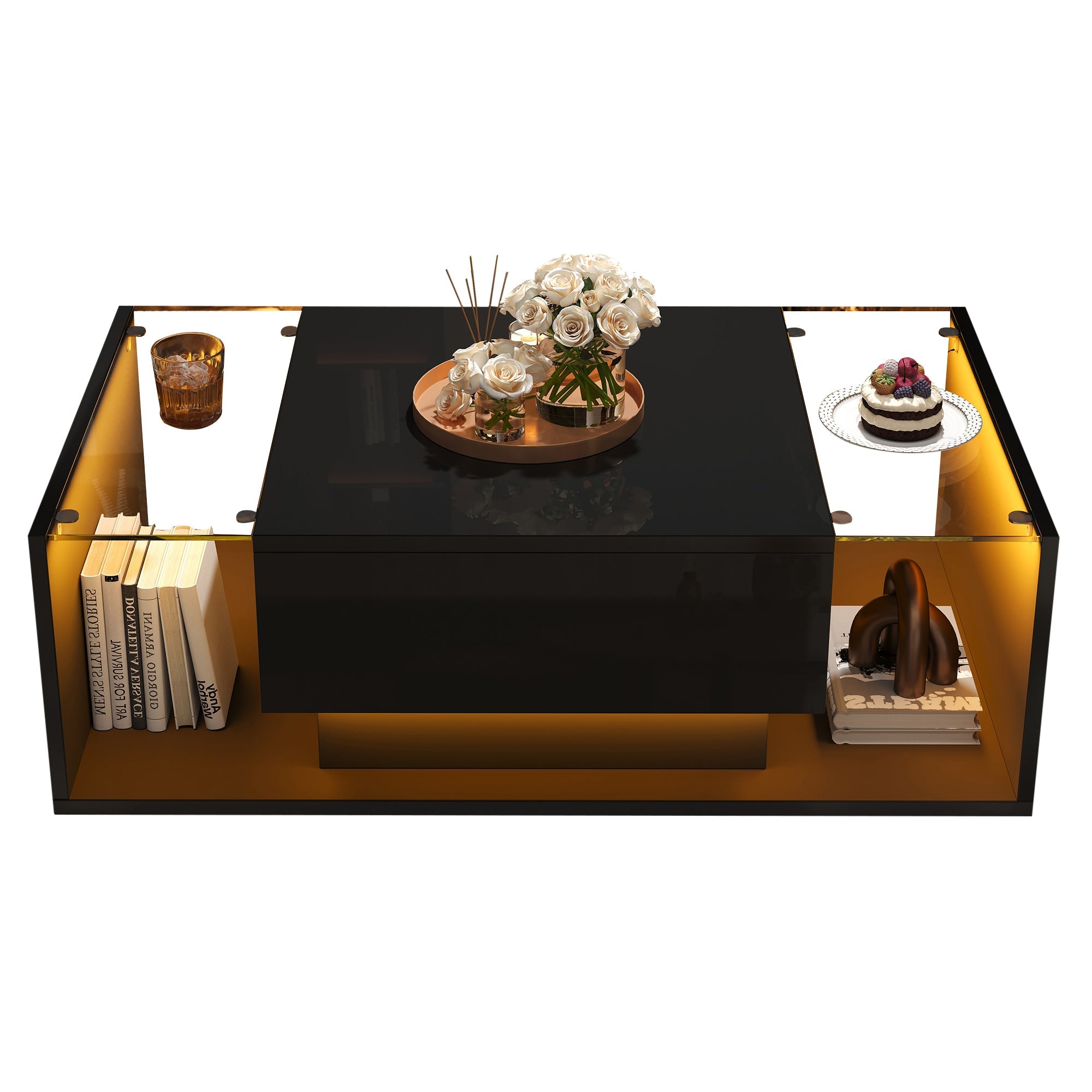 Logidon Zwarte hoogglans salontafel 100x50x31 cm met lade LED lichtstrip