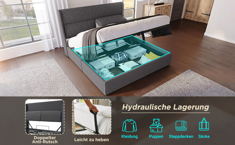 Logidon gestoffeerd bed 180x200cm verstelbare hoofdsteunen met opbergruimte