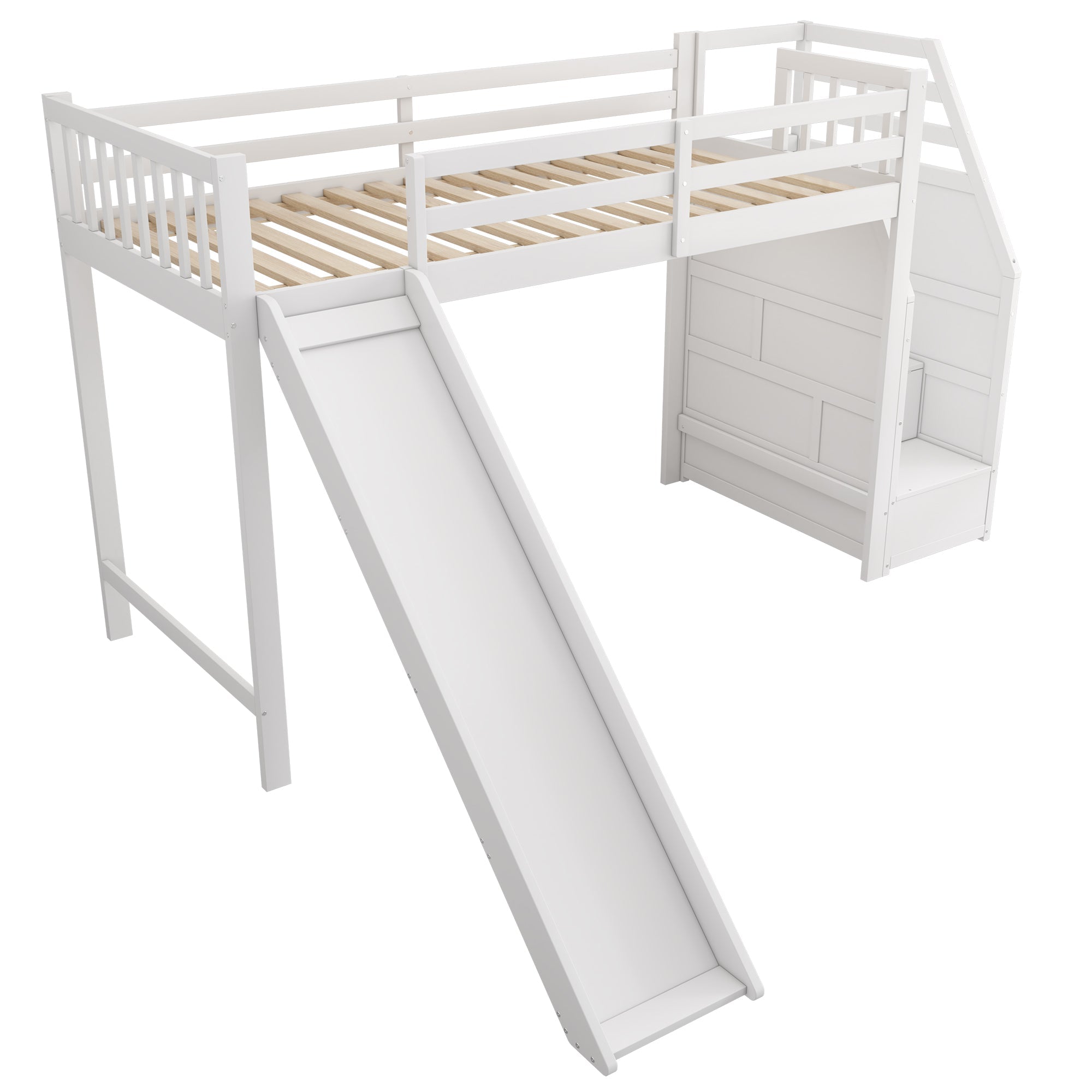Logidon hoogslaper 90x200 cm met glijbaan en opbergladder wit EN747
