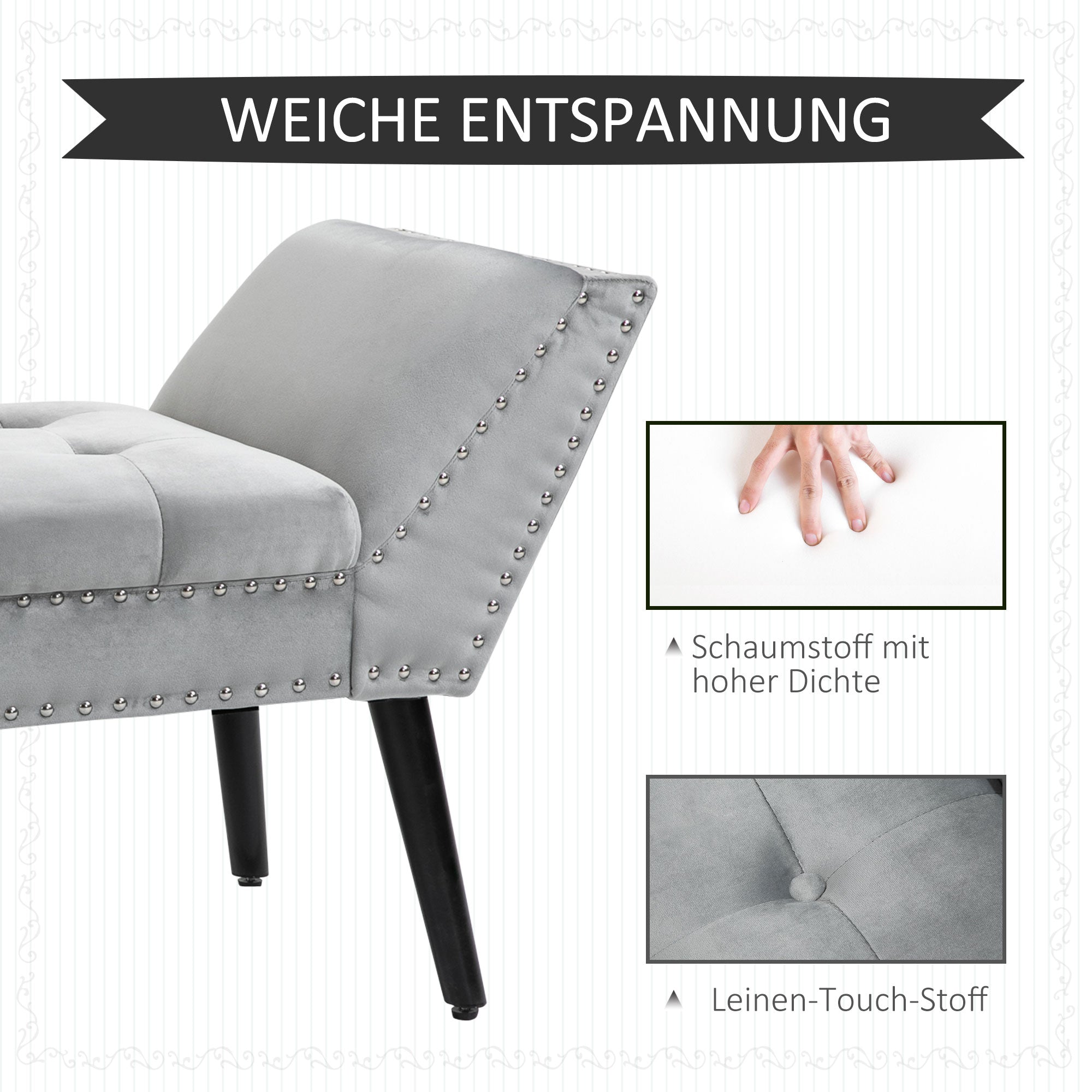 Logidon gestoffeerde bank lichtgrijs 114x46x56 cm met moderne fluwelen knopen