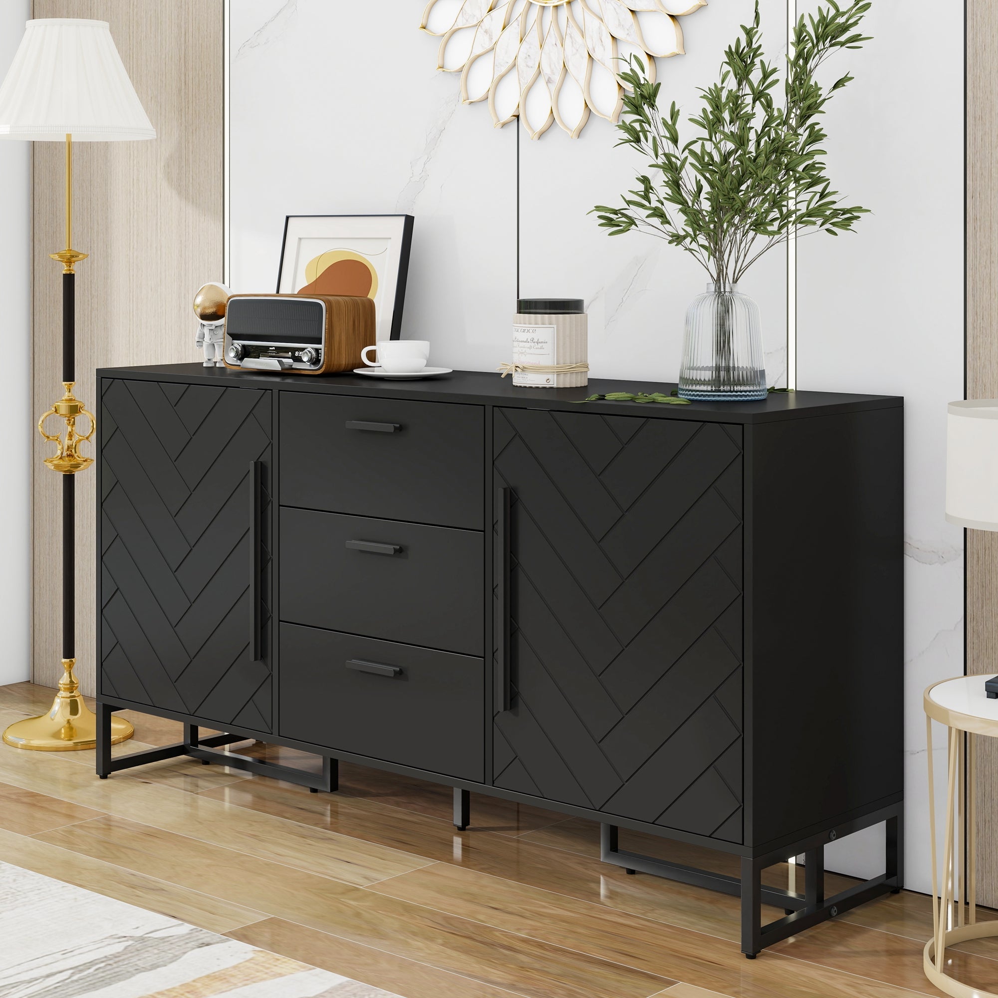 Logidon dressoir met visgraatmotief, 2 deuren en 3 lades