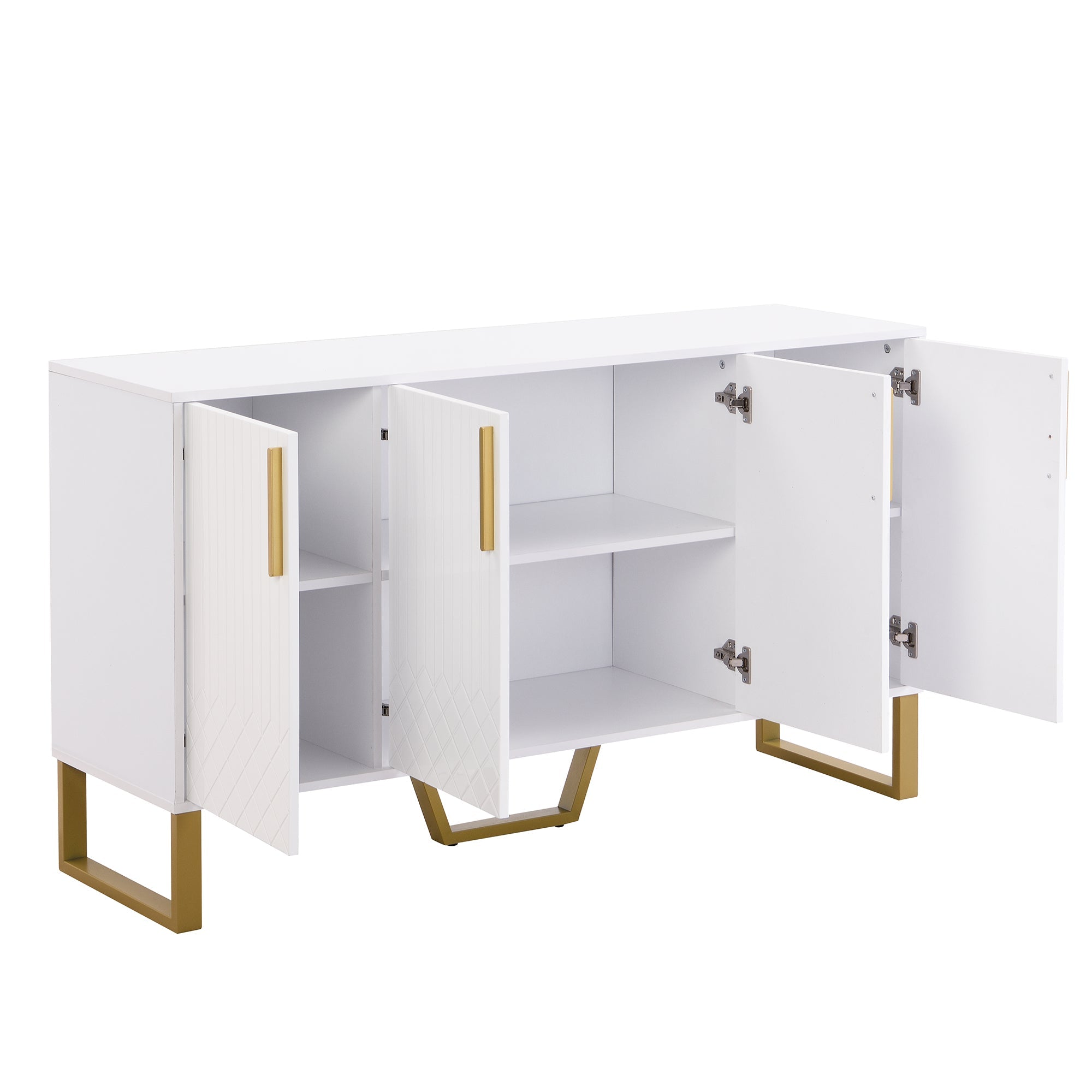 Logidon hoogglans dressoir wit 4 deuren geometrisch ontwerp 140x40x80