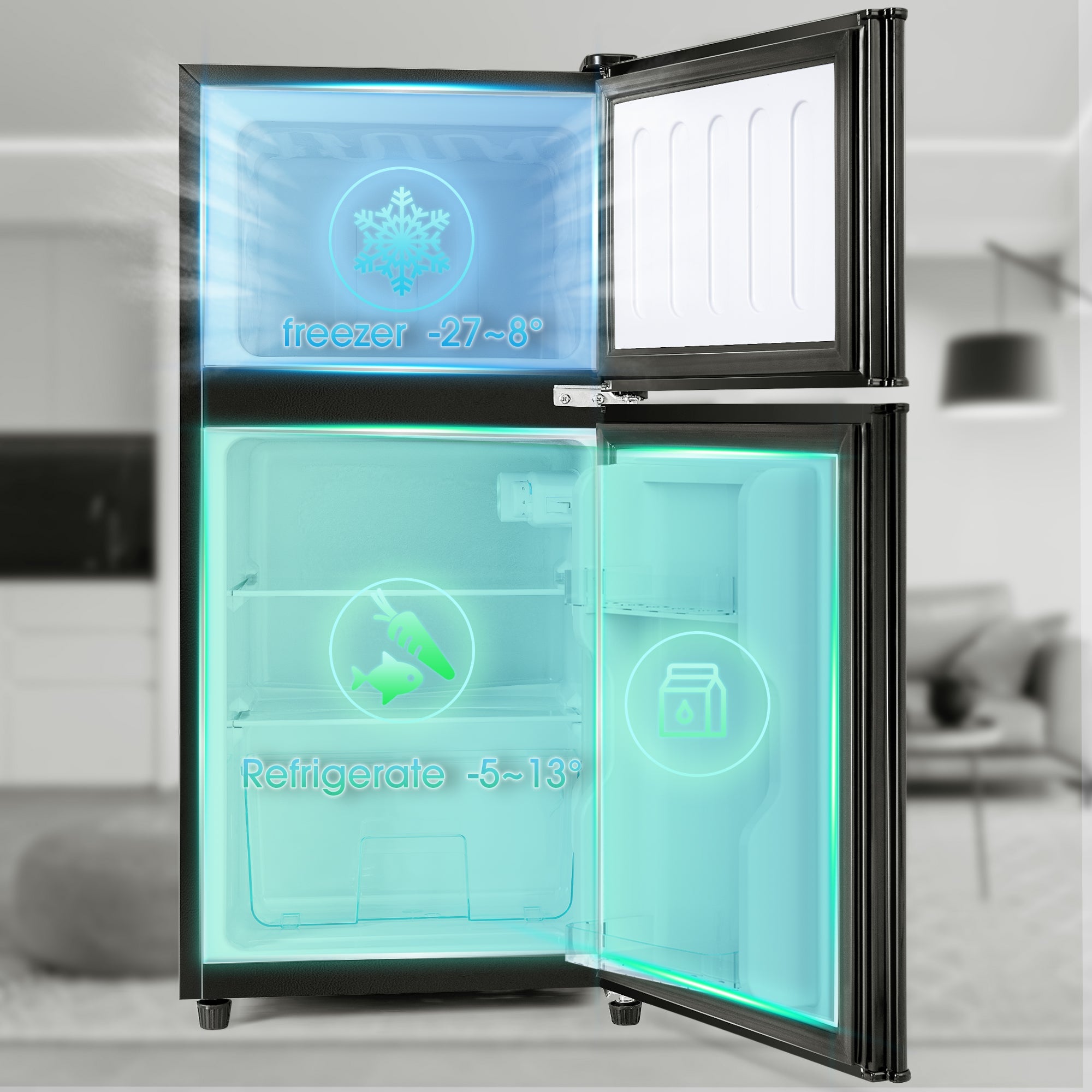 Logidon koel-vriescombinatie dubbele deur 86,8 cm hoog premium zwart