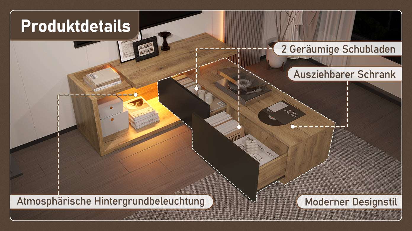 Logidon modulair tv-meubel met LED-verlichting en uittrekmodule