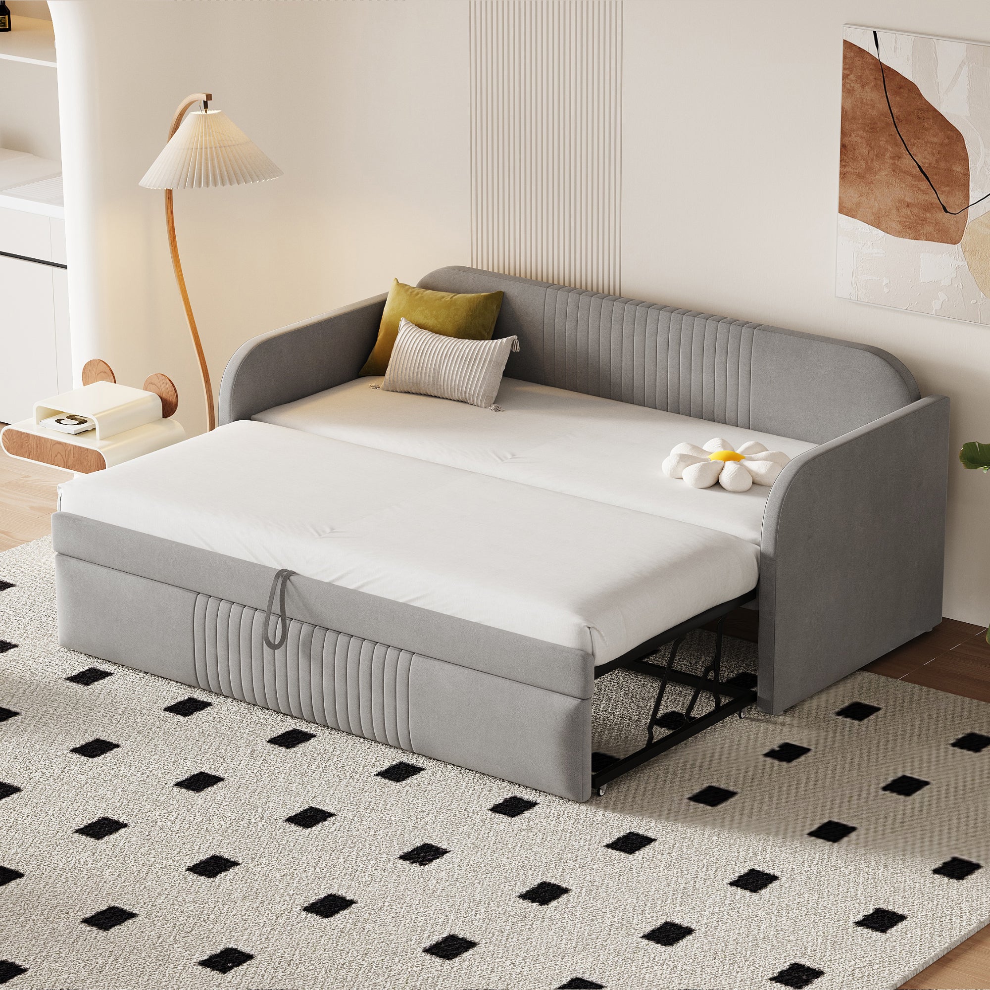 Logidon gestoffeerd bed slaapbank 90/180x190 cm lichtgrijs