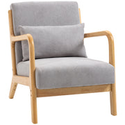 Logidon loungestoel grijs met armleuning en lendenkussen houten frame