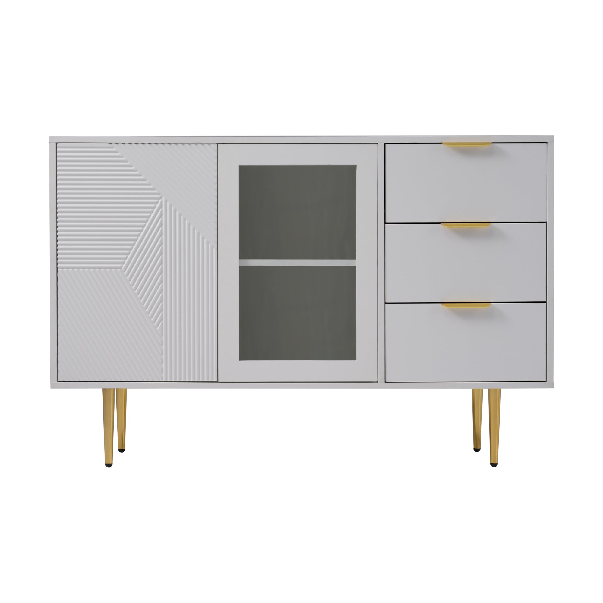 Logidon ladekast wit met 3 lades en 2 glazen deuren 120x38x79,5 cm