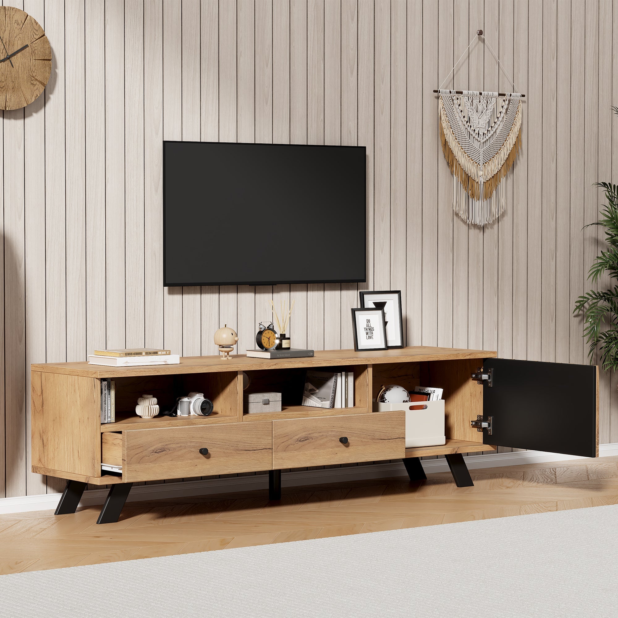 Logidon TV-meubel 150 x 38 x 44 cm natuurlijke houtlook 2 lades