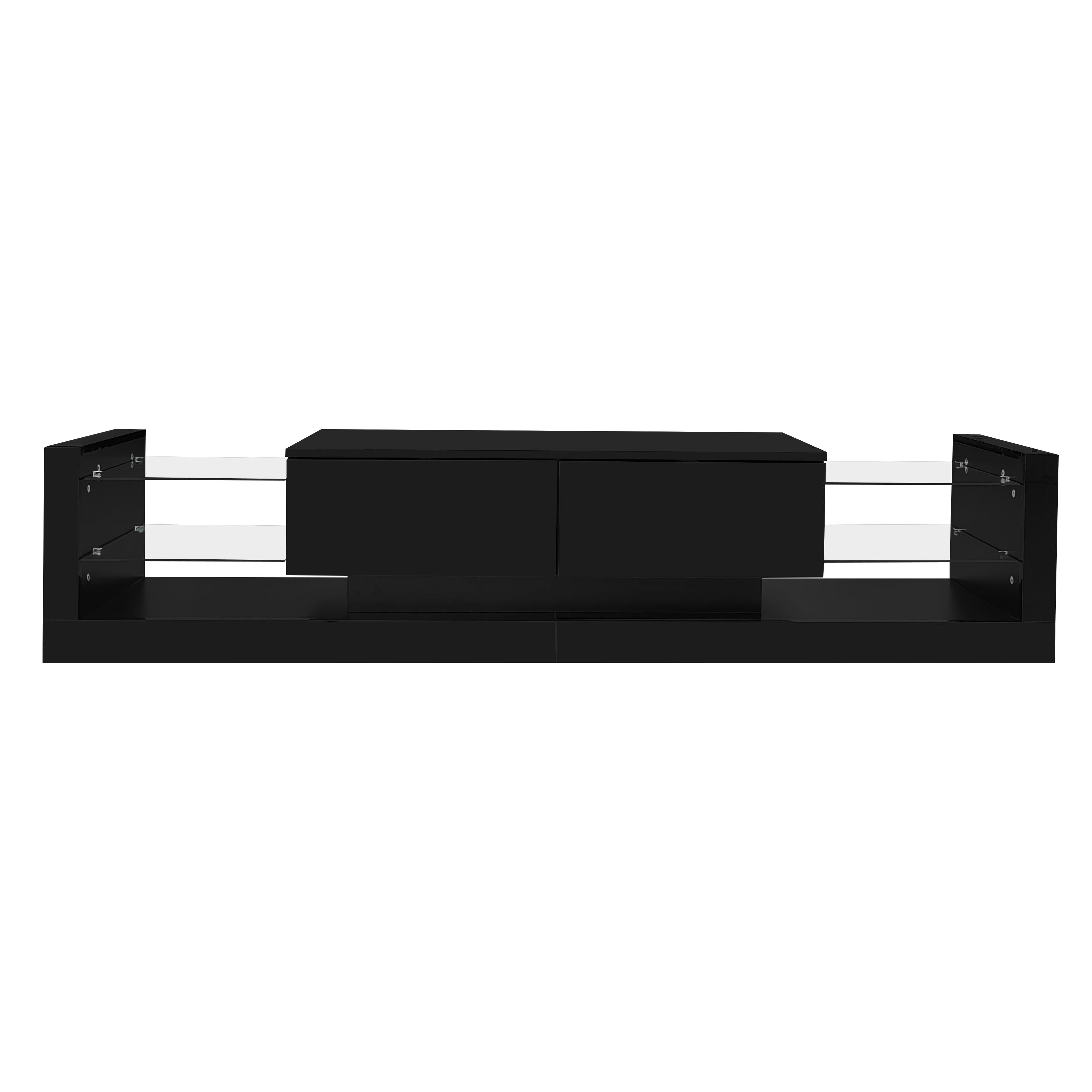 Logidon TV wall cabinet set black high gloss with LED lighting 181cm