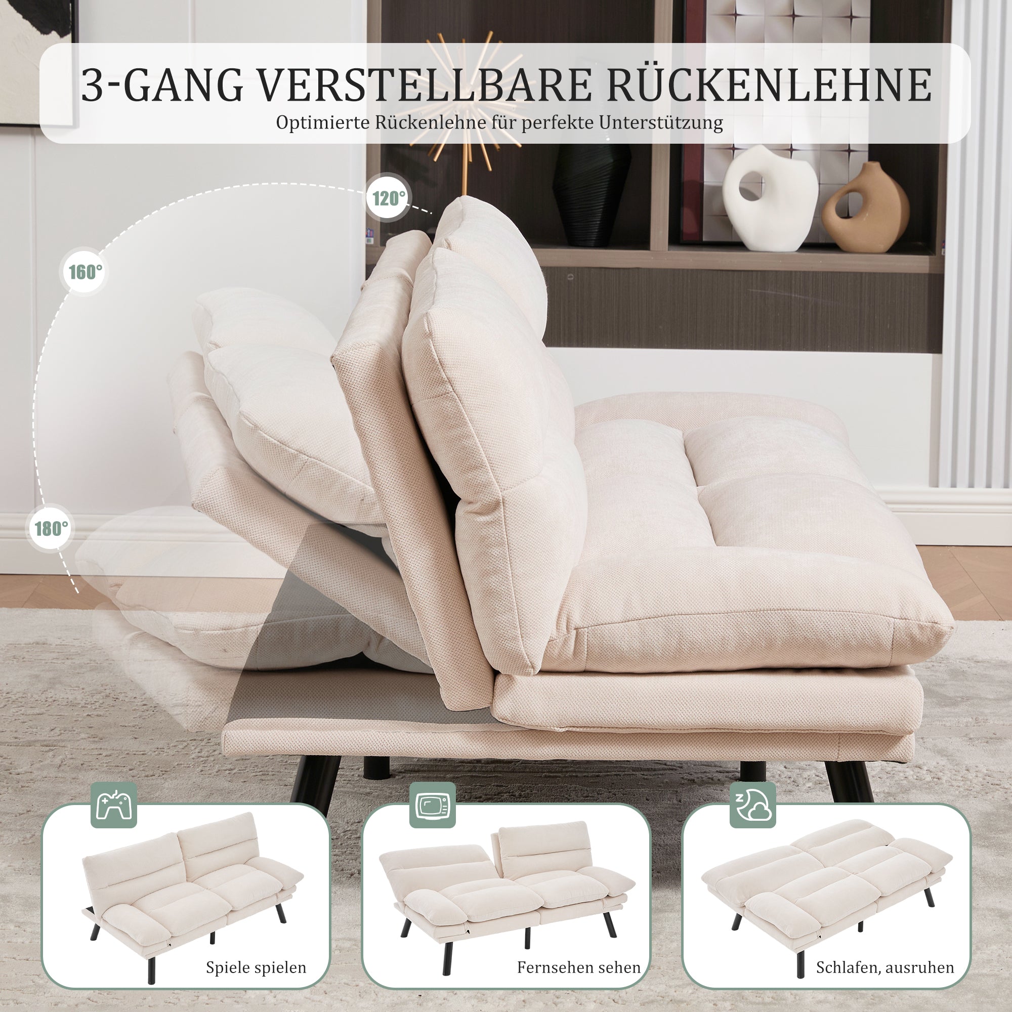 Logidon Moderne Tweezits Chenille Bank Beige Fluweel 165 x 90 x 76 cm
