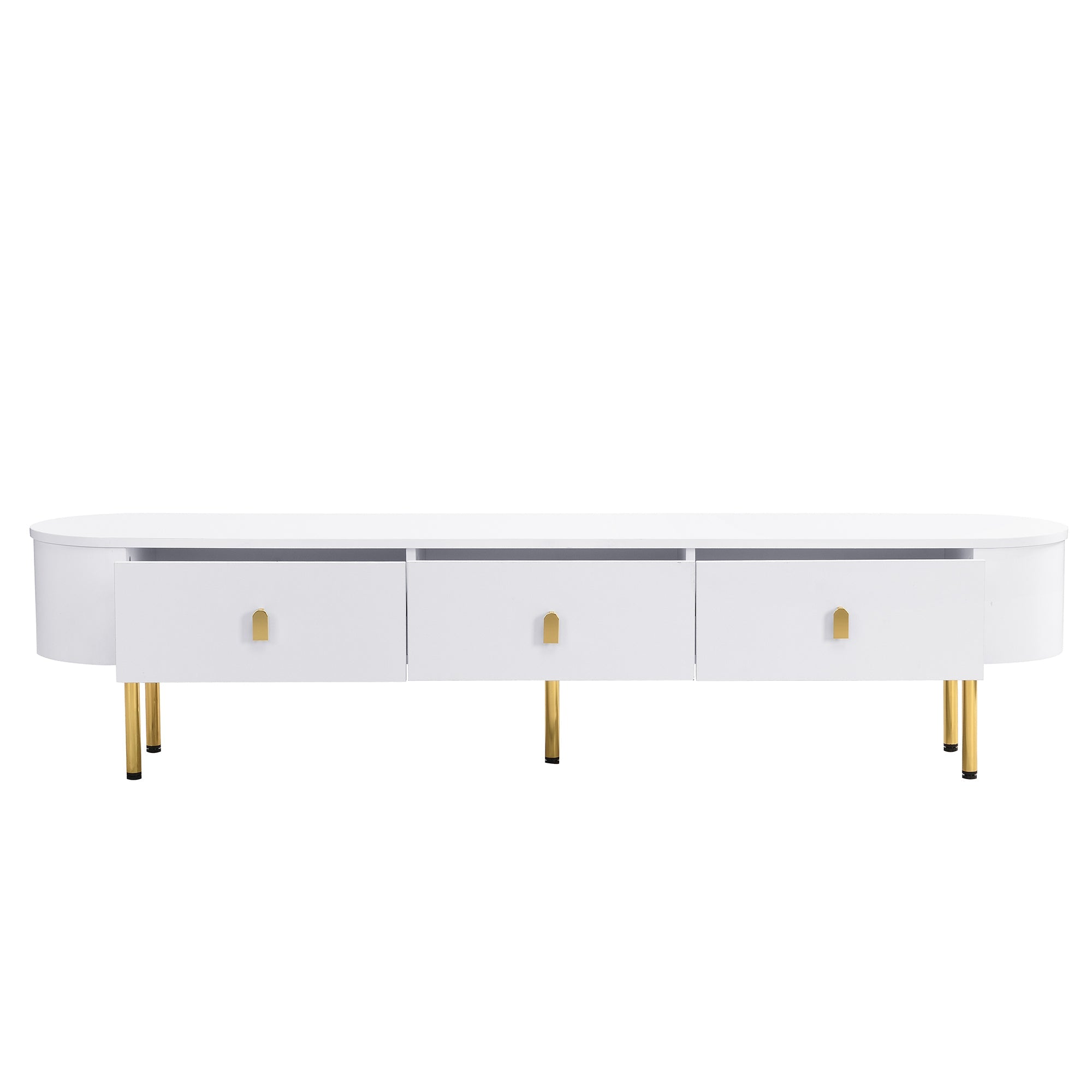 Logidon lowboard TV furniture 174 cm white glossy with golden handles
