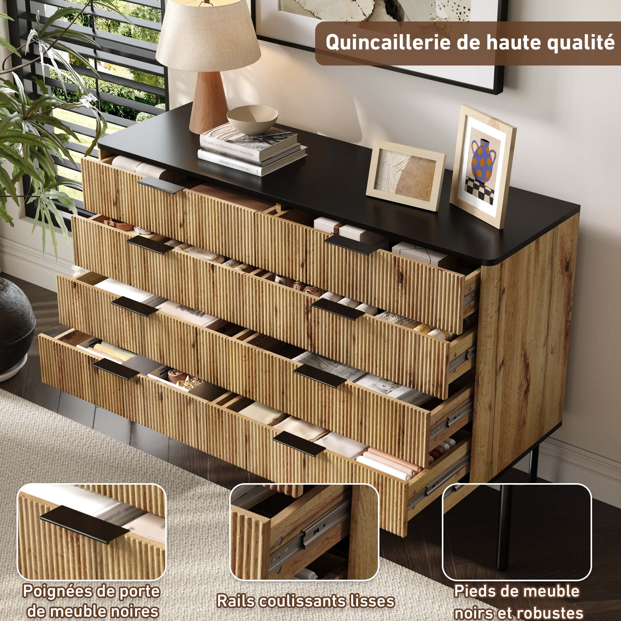 Logidon Modern dressoir 120x39,5x80 9 laden natuurlijke houtlook