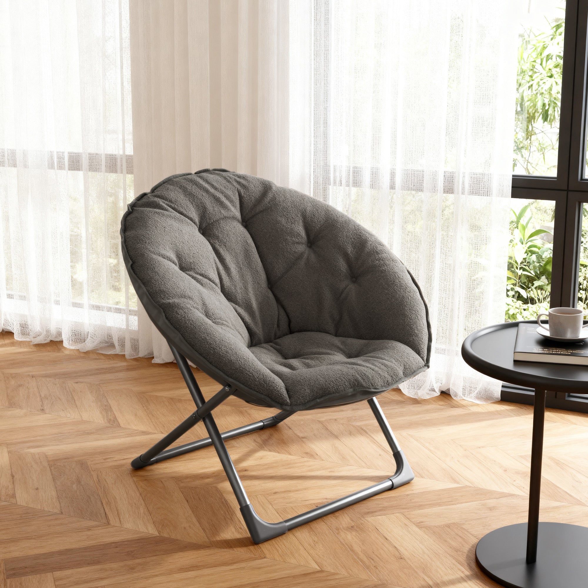 Logidon Opvouwbare Schapenwolsaus Tafelstoel Grijs 80 x 80 cm