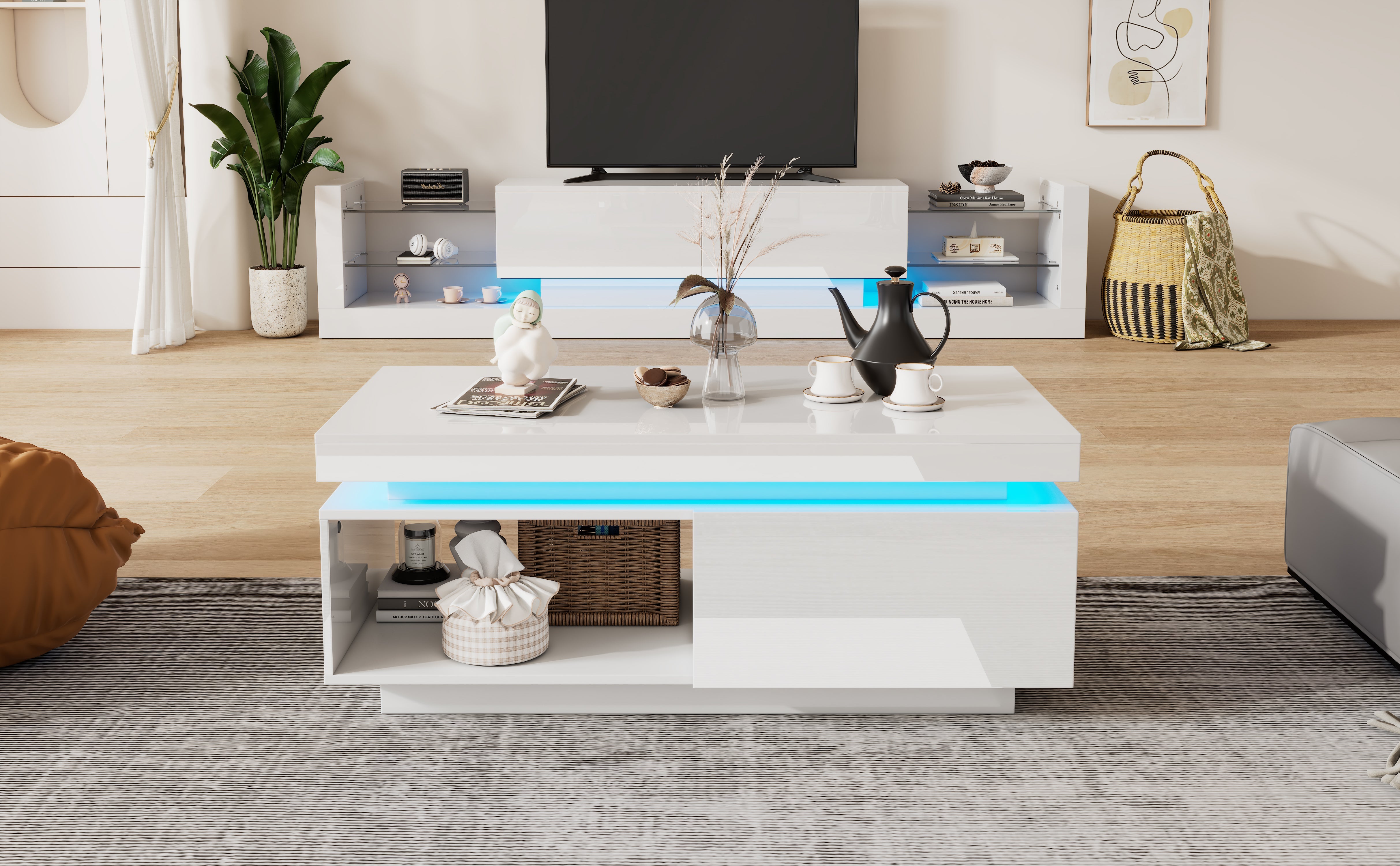 Logidon hoogglans witte salontafel met LED verlichting 100x50x40,3 cm