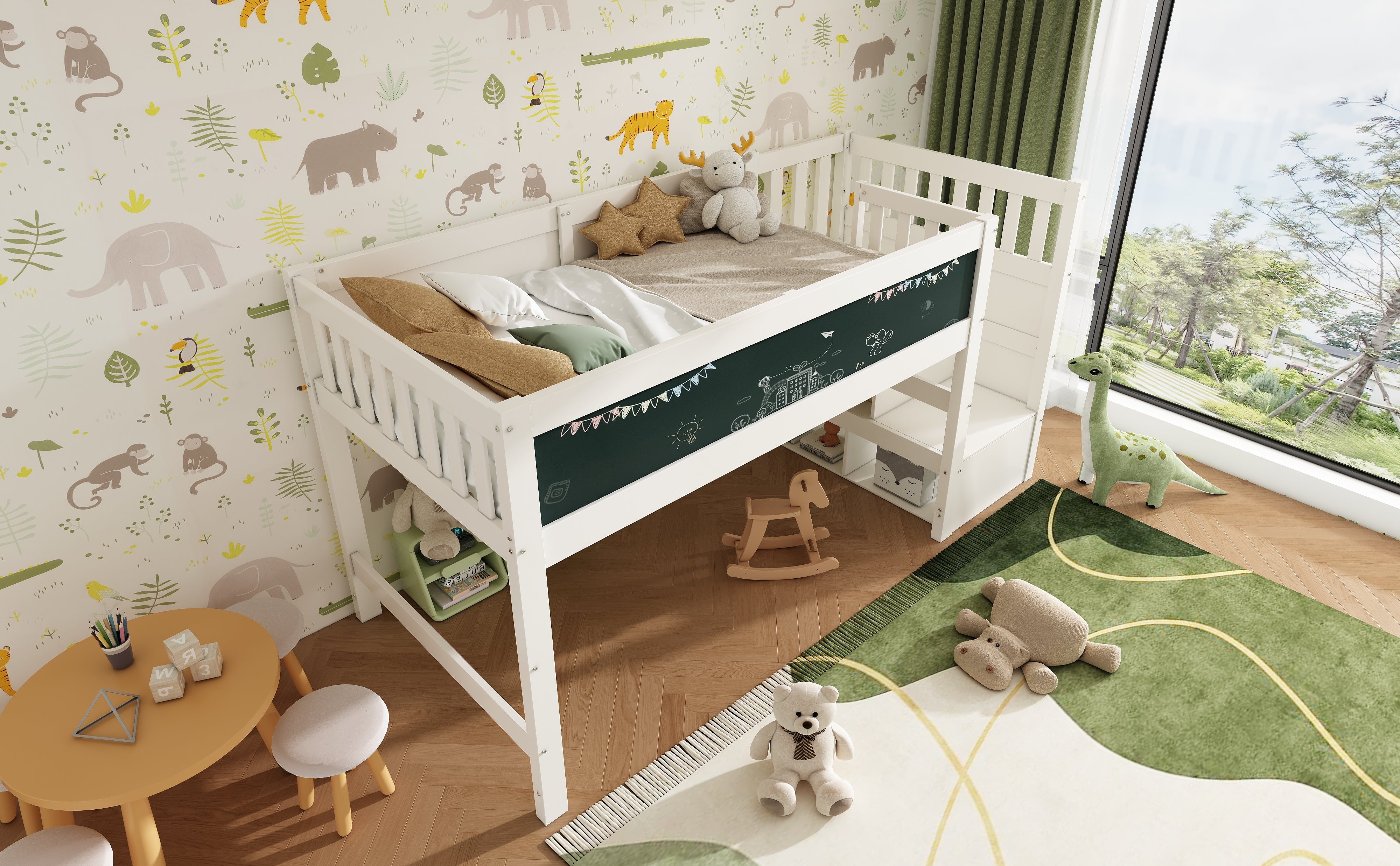 Logidon hoogslaper 90x200 kinderbed met whiteboard wit