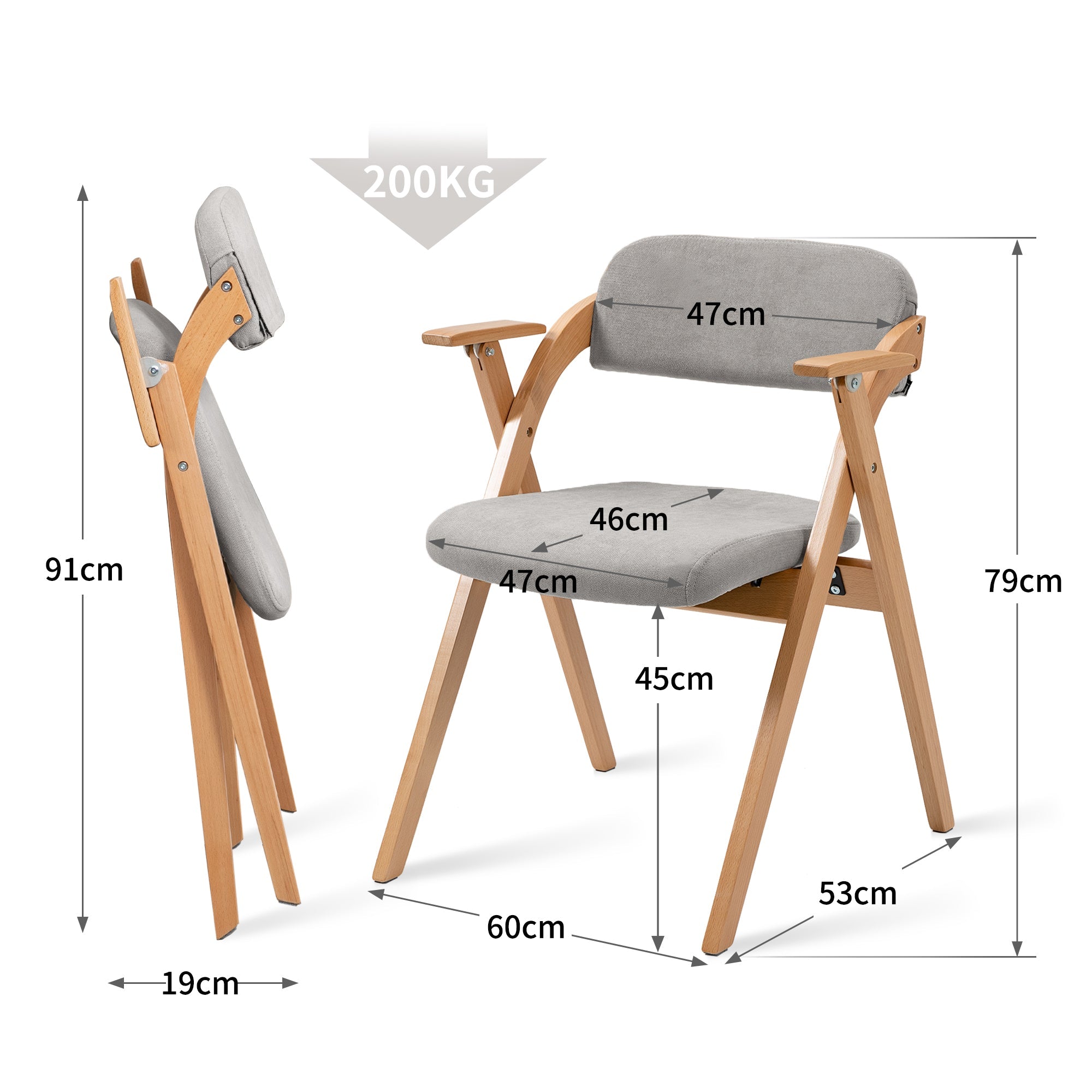 Logidon Klapstoelen Met Armleuningen Hout Grijs Set 2 Gestoffeerd
