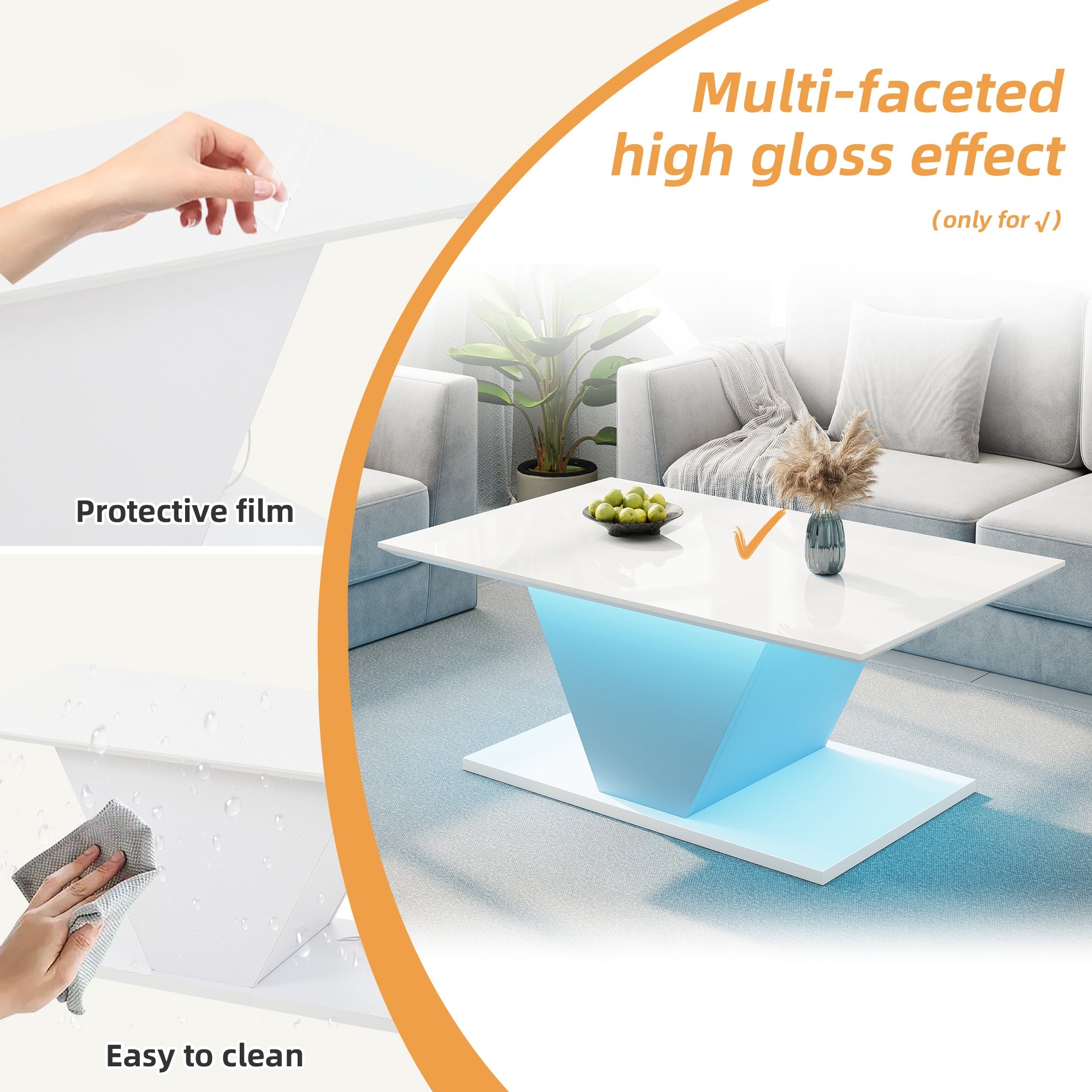 Logidon V-vorm salontafel wit hoogglans LED verlichting 100x50x46 cm