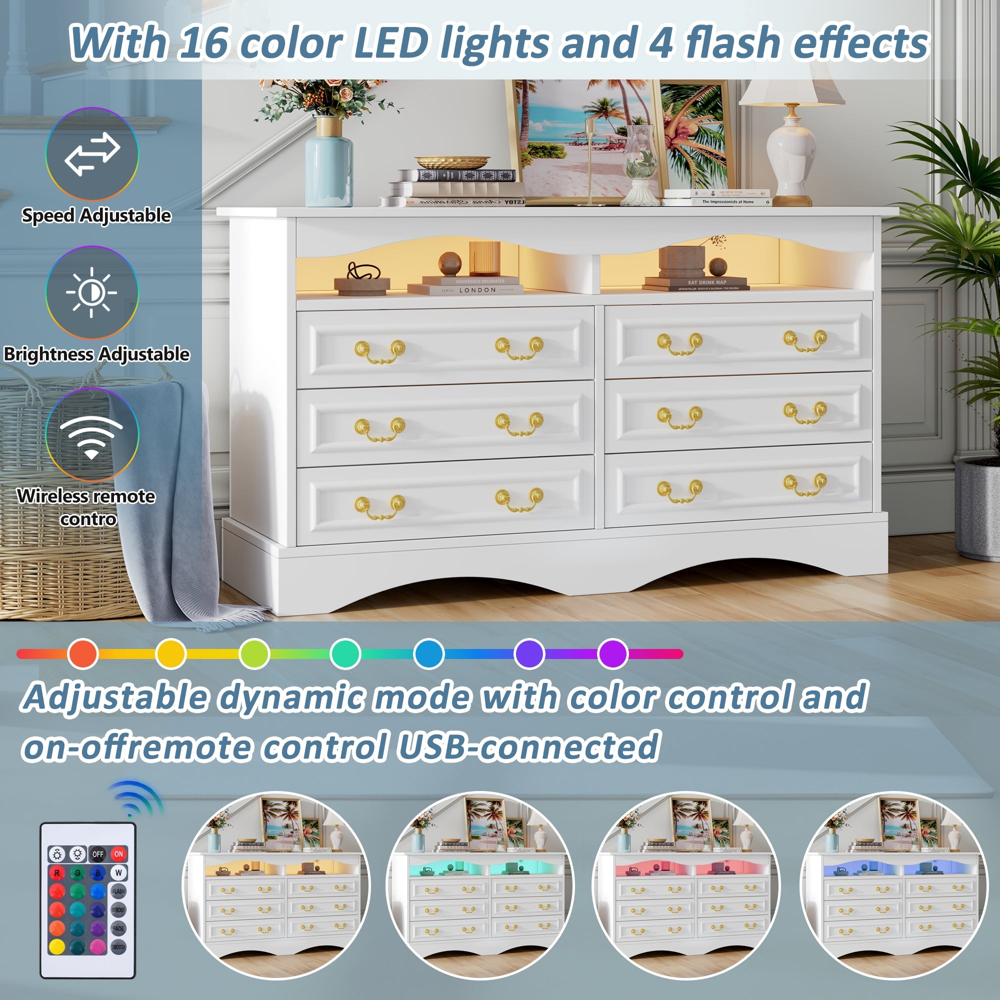 Logidon Dressoir 120x40x70 met LED-licht en halfopen opbergruimte Wit