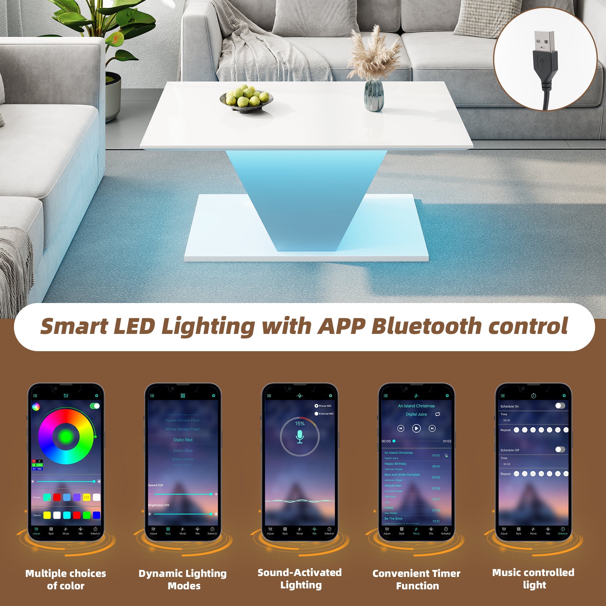 Logidon V-vorm salontafel wit hoogglans LED verlichting 100x50x46 cm