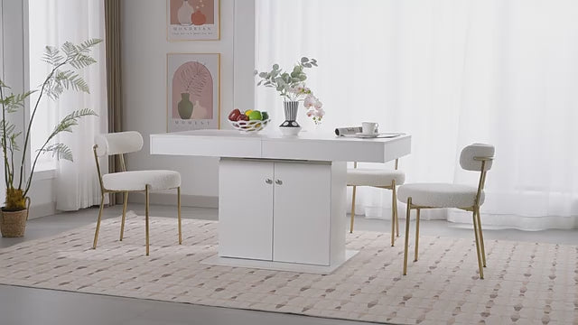 Video laden: Logidon uitschuifbare eettafel L140/180 cm wit met opbergruimte