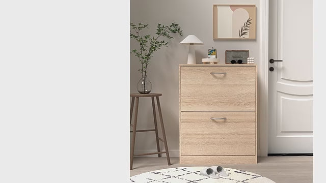 Load video: Logidon shoe cabinet oak white with 2 folding doors 62x24x80 cm