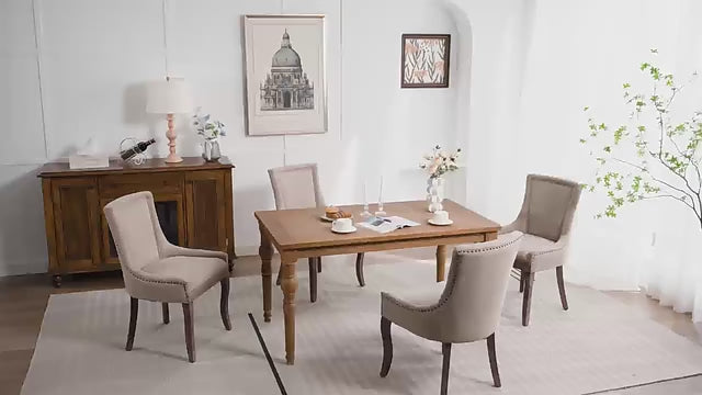 Load video: Logidon Ultra Side Dining Chair Beige Set Of 2 Bronze Nail Studs