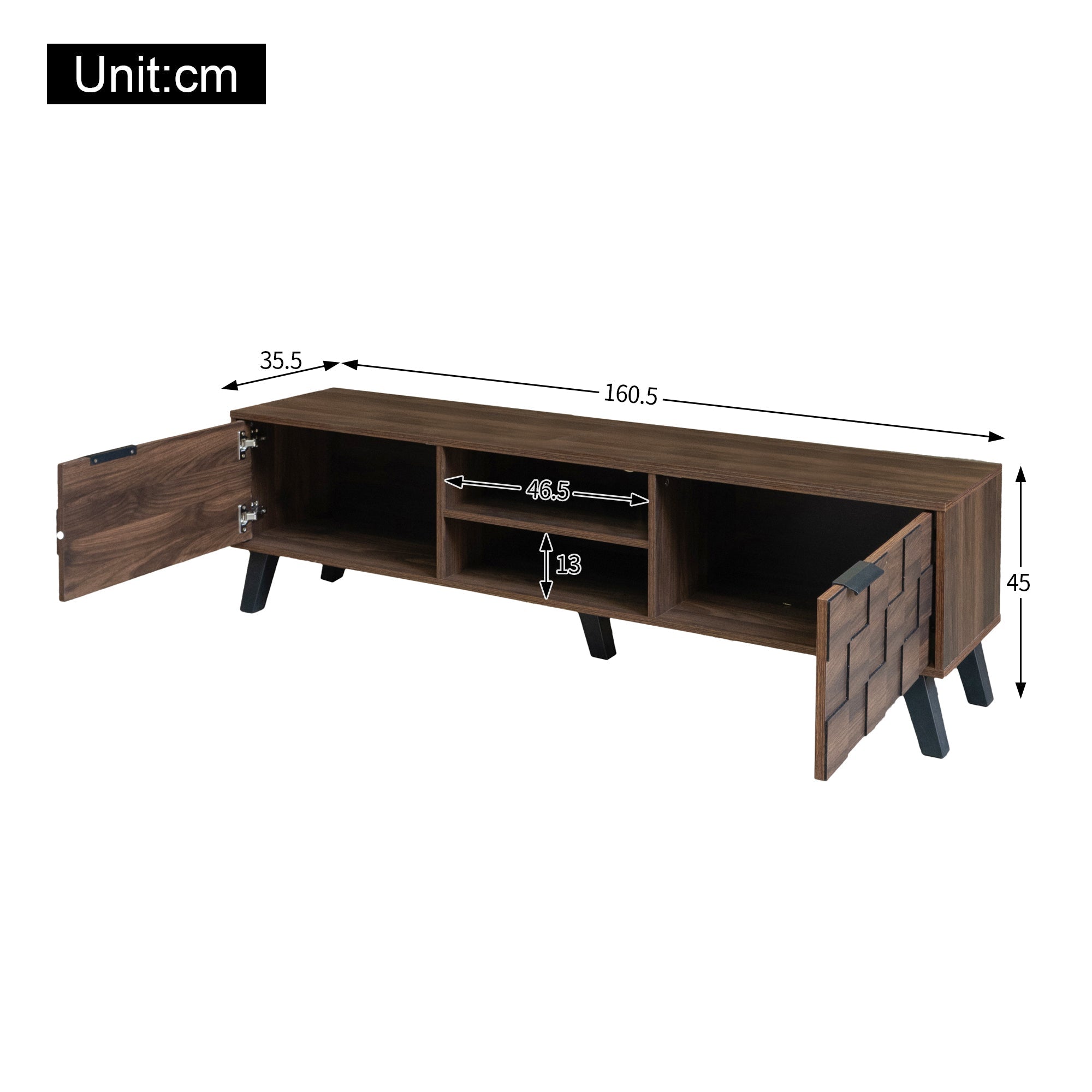 Logidon TV-meubel bruin 160,5 cm, 2 deuren, 2 open vakken