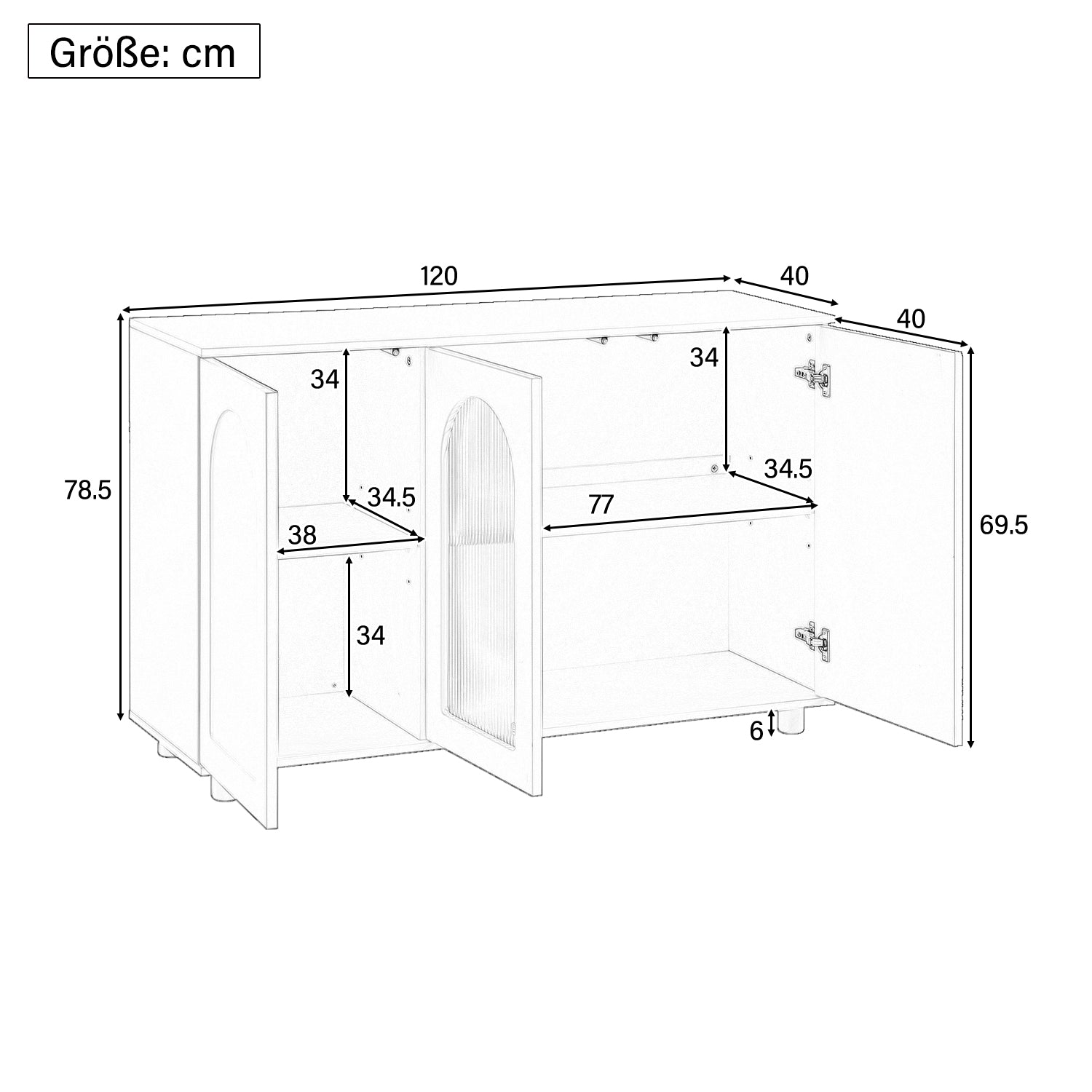 Logidon UForm Dressoir Zwart 120x40x78,5 cm Glazen Deur Rebounder Design