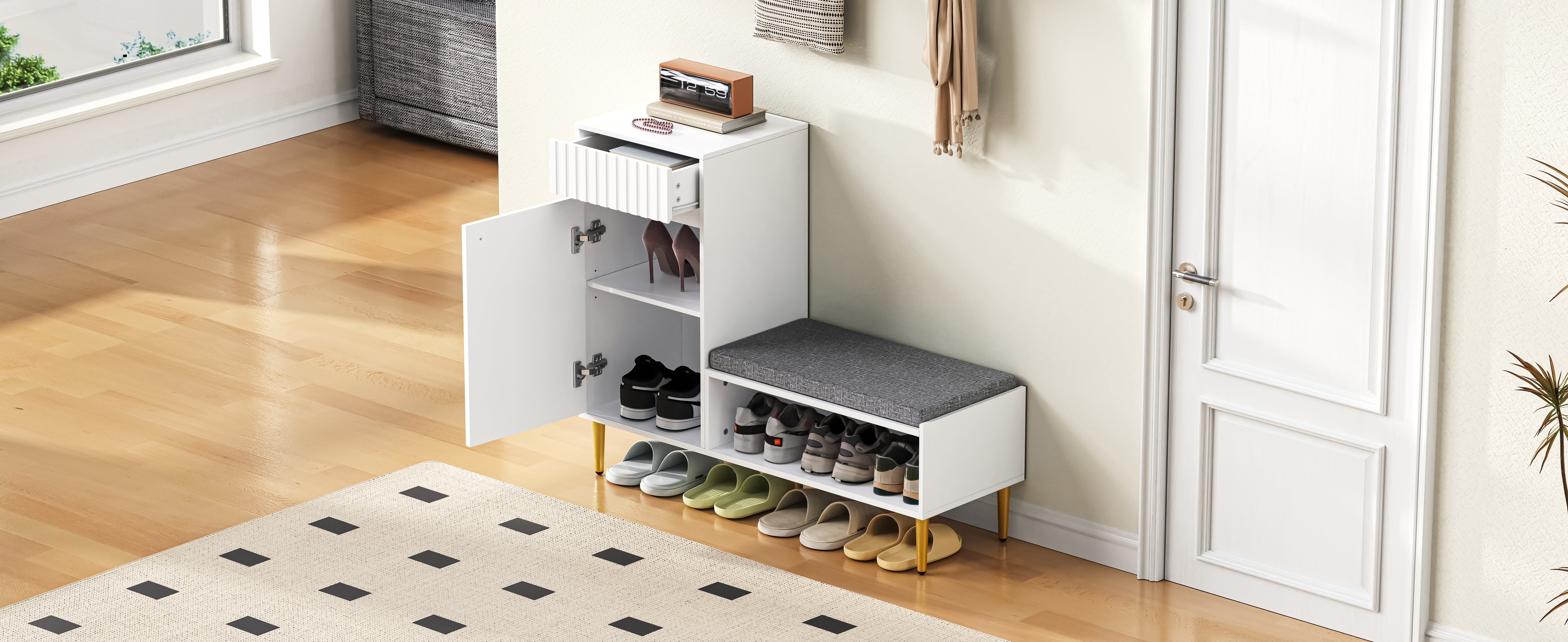 Logidon Moderne Schoenenkast Met Bank Wit 100x35x82 cm