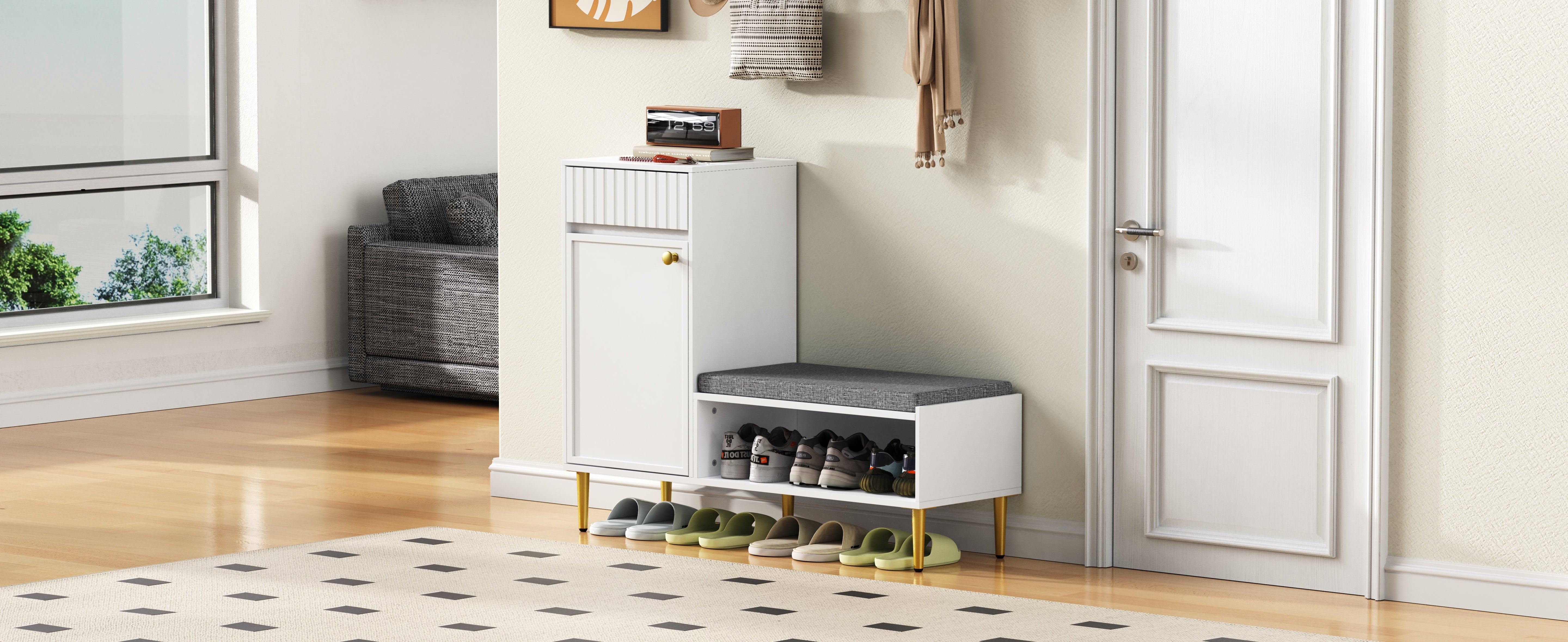 Logidon Moderne Schoenenkast Met Bank Wit 100x35x82 cm